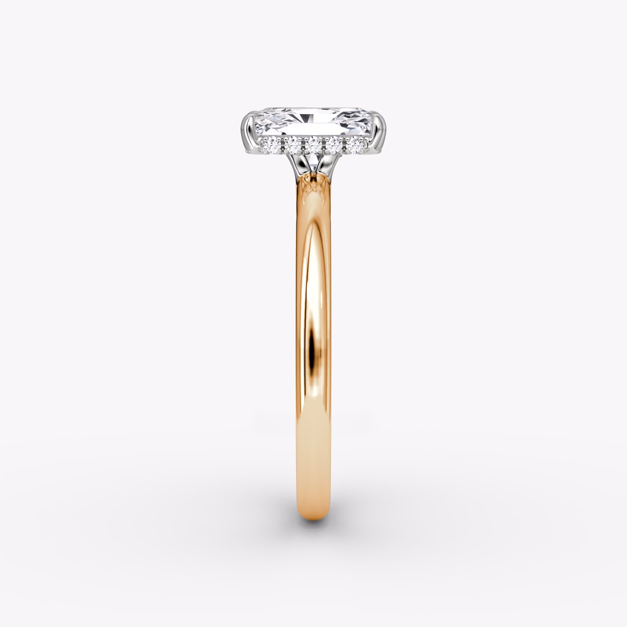 The Signature | Radiant | 14k | Rose Gold and Platinum | bandAccent: Plain | bandWidth: large | hiddenHalo: yes | diamondOrientation: vertical | caratWeight: other