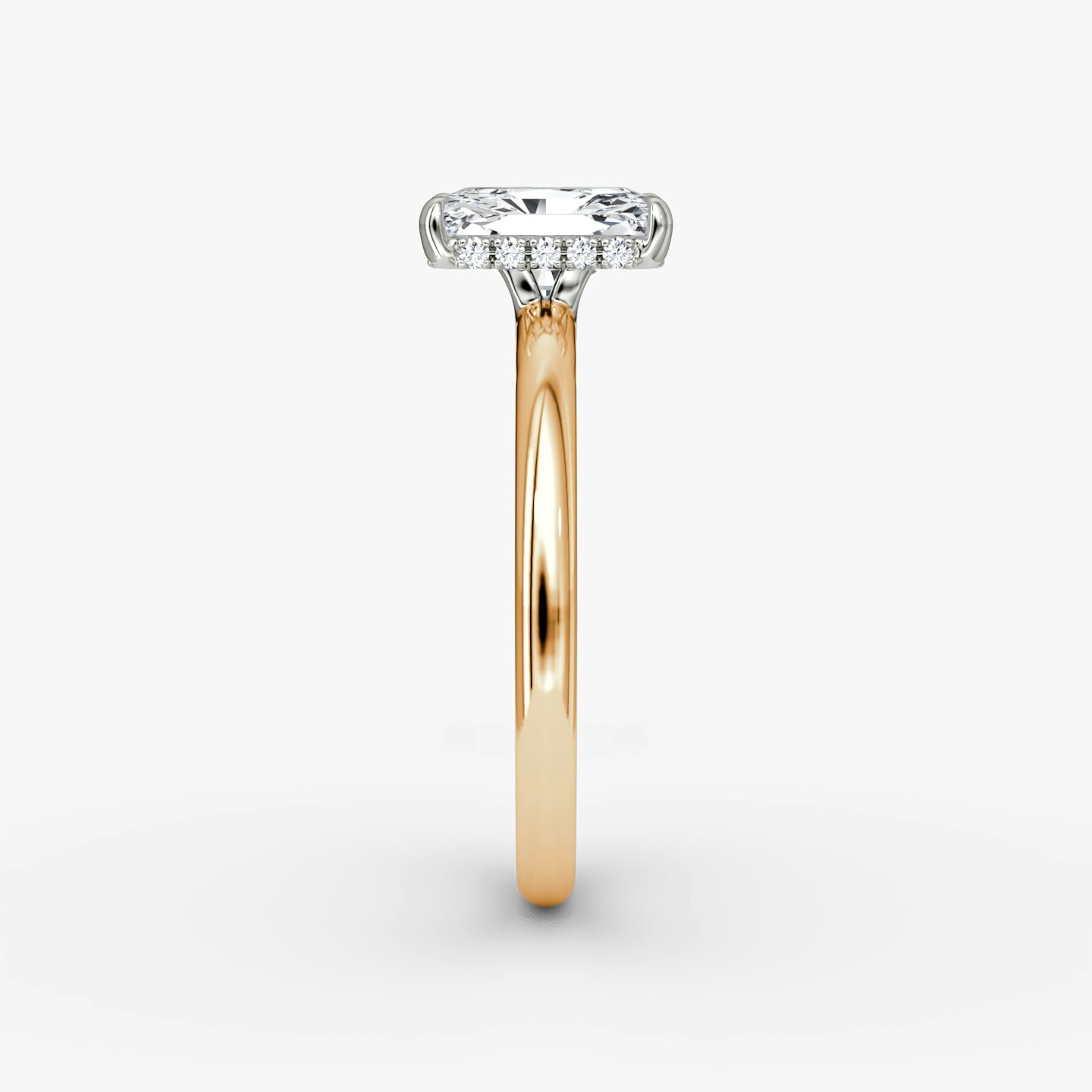 The Signature | Radiant | 14k | Rose Gold and Platinum | bandAccent: Plain | bandWidth: large | hiddenHalo: yes | diamondOrientation: vertical | caratWeight: other