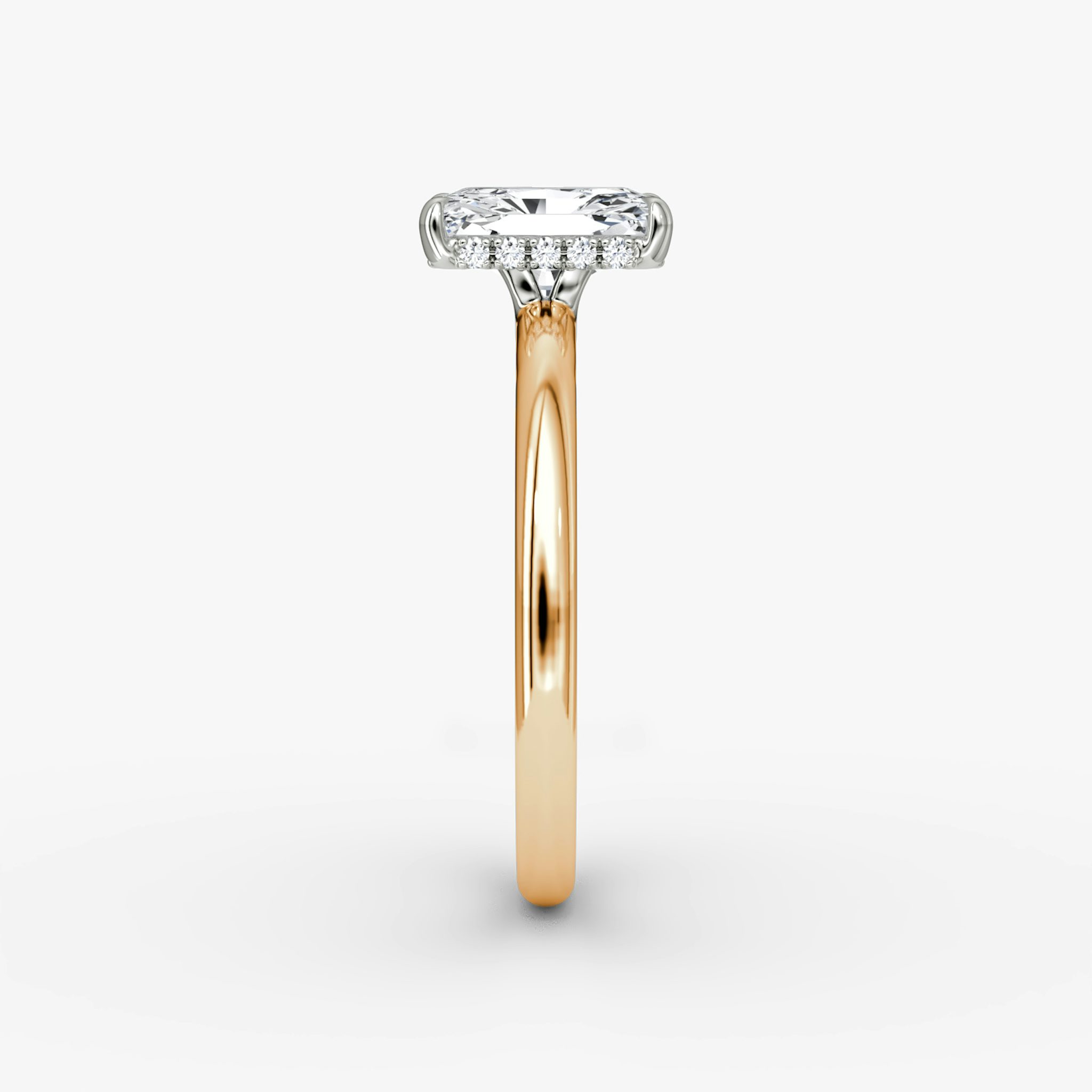 The Signature | Radiant | 14k | Rose Gold and Platinum | bandAccent: Plain | bandWidth: large | hiddenHalo: yes | diamondOrientation: vertical | caratWeight: other