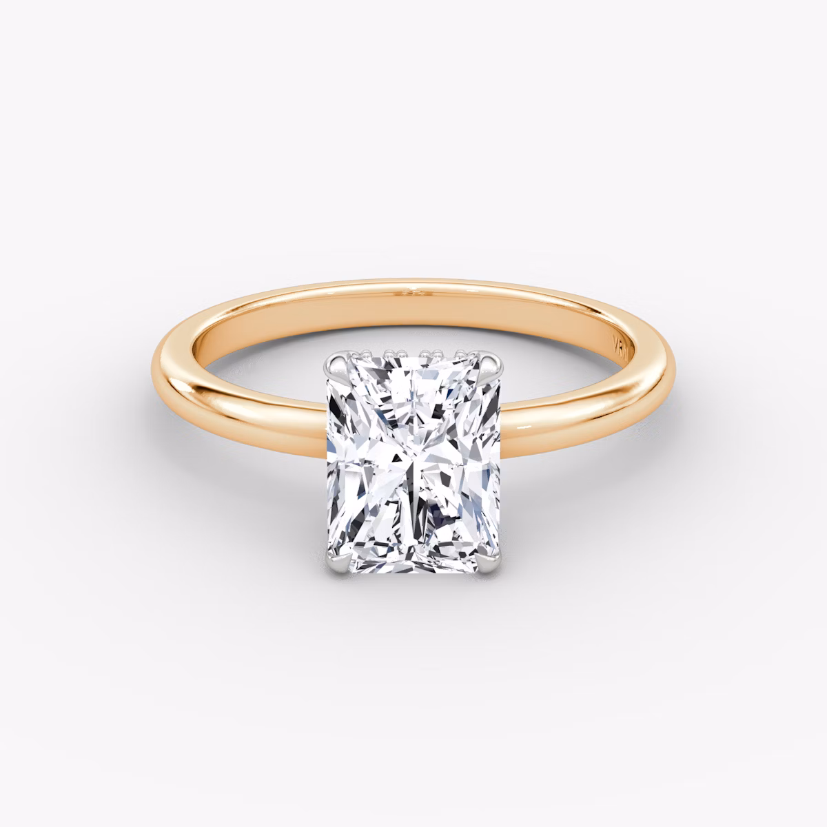 The Signature | Radiant | 14k | Rose Gold and Platinum | bandAccent: Plain | bandWidth: large | hiddenHalo: yes | diamondOrientation: vertical | caratWeight: other