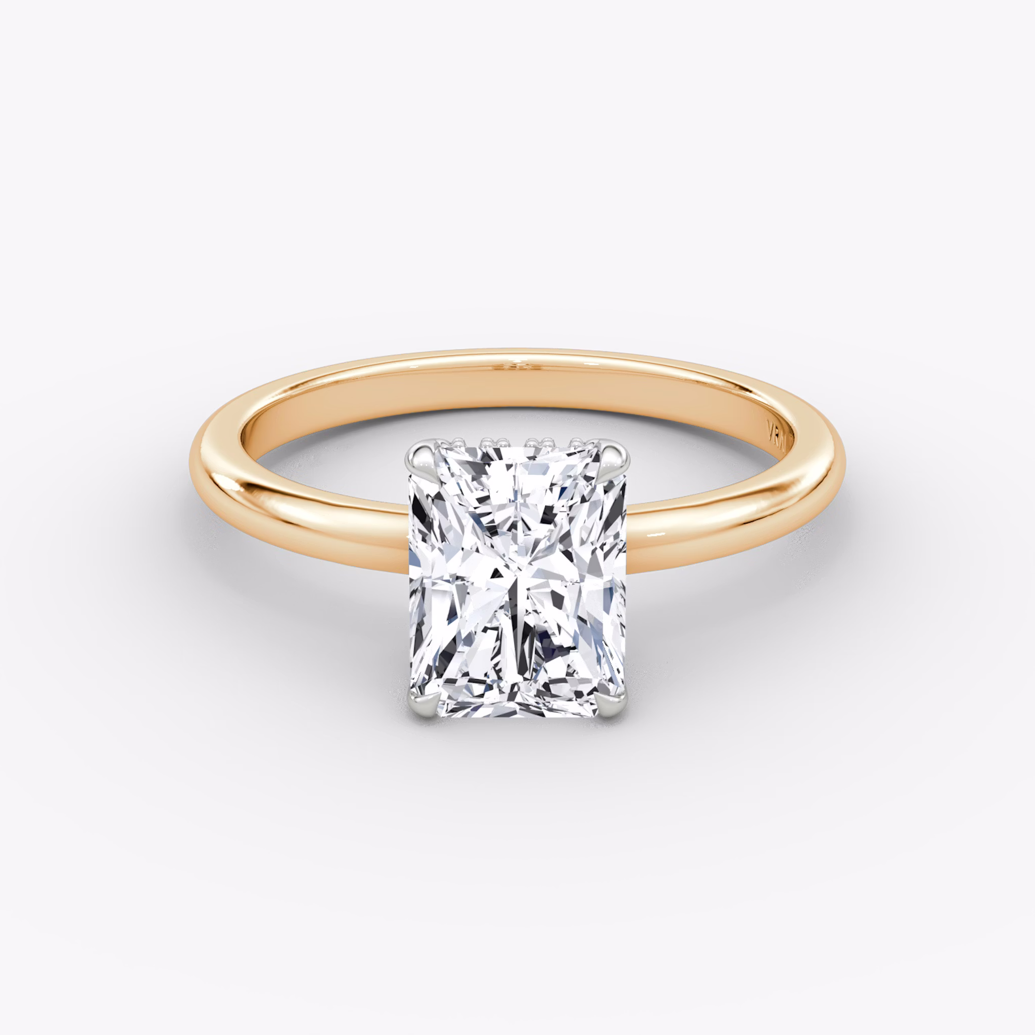 The Signature | Radiant | 14k | Rose Gold and Platinum | bandAccent: Plain | bandWidth: large | hiddenHalo: yes | diamondOrientation: vertical | caratWeight: other