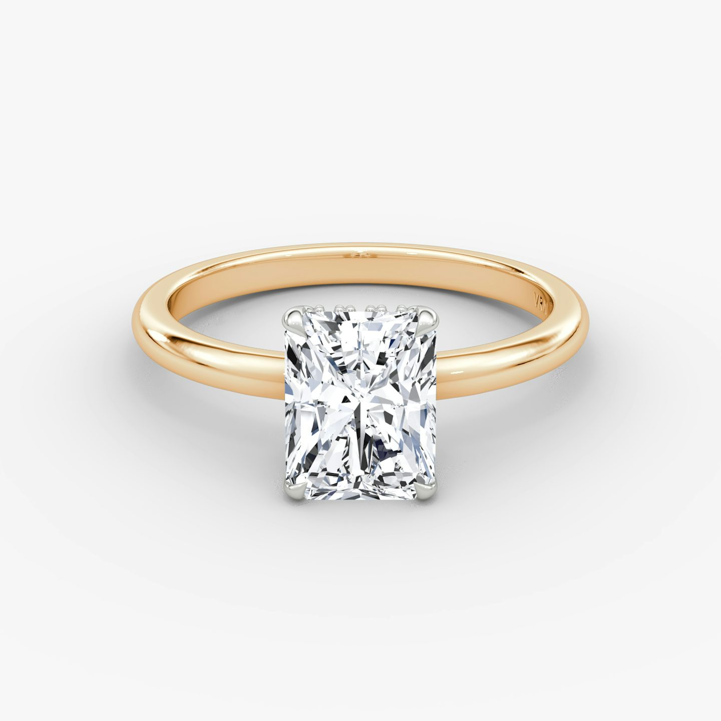 The Signature | Radiant | 14k | Rose Gold and Platinum | bandAccent: Plain | bandWidth: large | hiddenHalo: yes | diamondOrientation: vertical | caratWeight: other