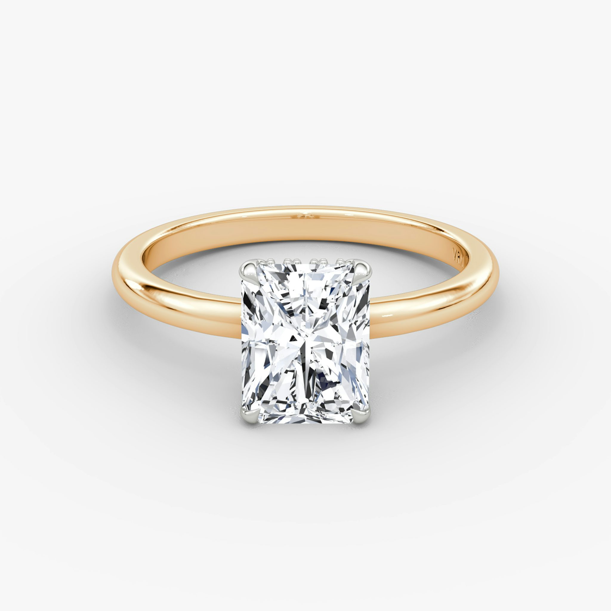 The Signature | Radiant | 14k | Rose Gold and Platinum | bandAccent: Plain | bandWidth: large | hiddenHalo: yes | diamondOrientation: vertical | caratWeight: other