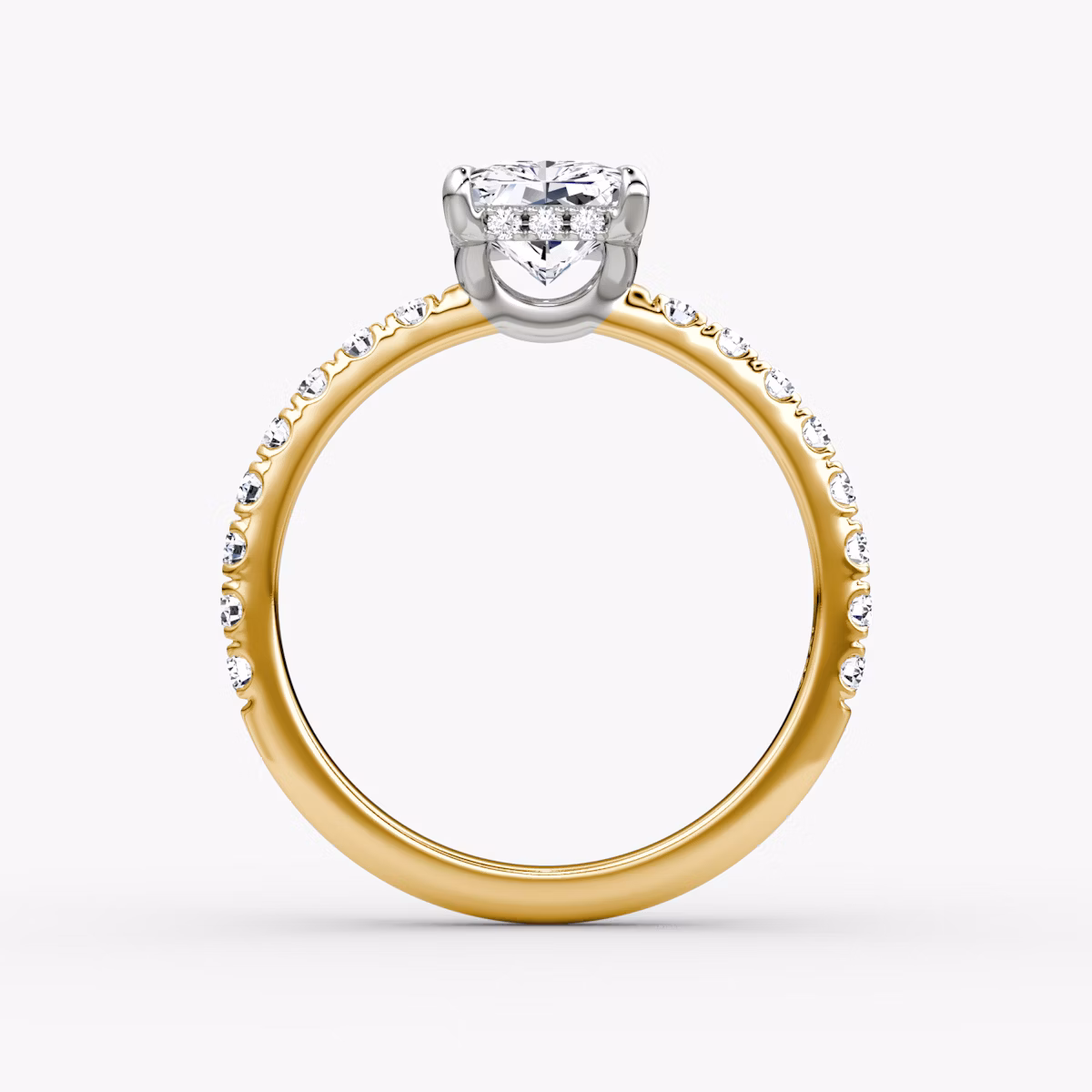 The Signature | Radiant | 18k | Yellow Gold and Platinum | bandAccent: Pavé | bandWidth: large | hiddenHalo: yes | diamondOrientation: vertical | caratWeight: other
