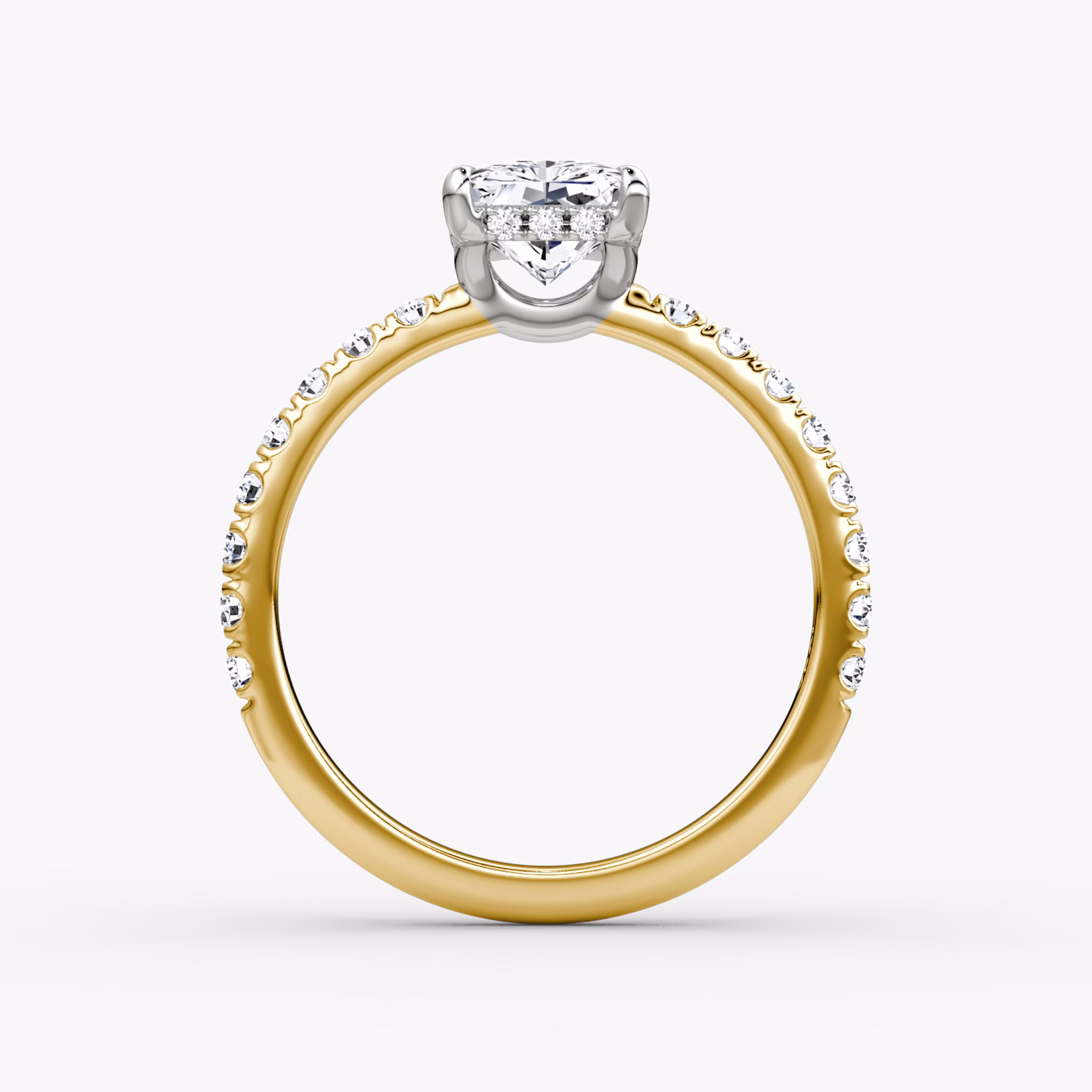 The Signature | Radiant | 18k | Yellow Gold and Platinum | bandAccent: Pavé | bandWidth: large | hiddenHalo: yes | diamondOrientation: vertical | caratWeight: other