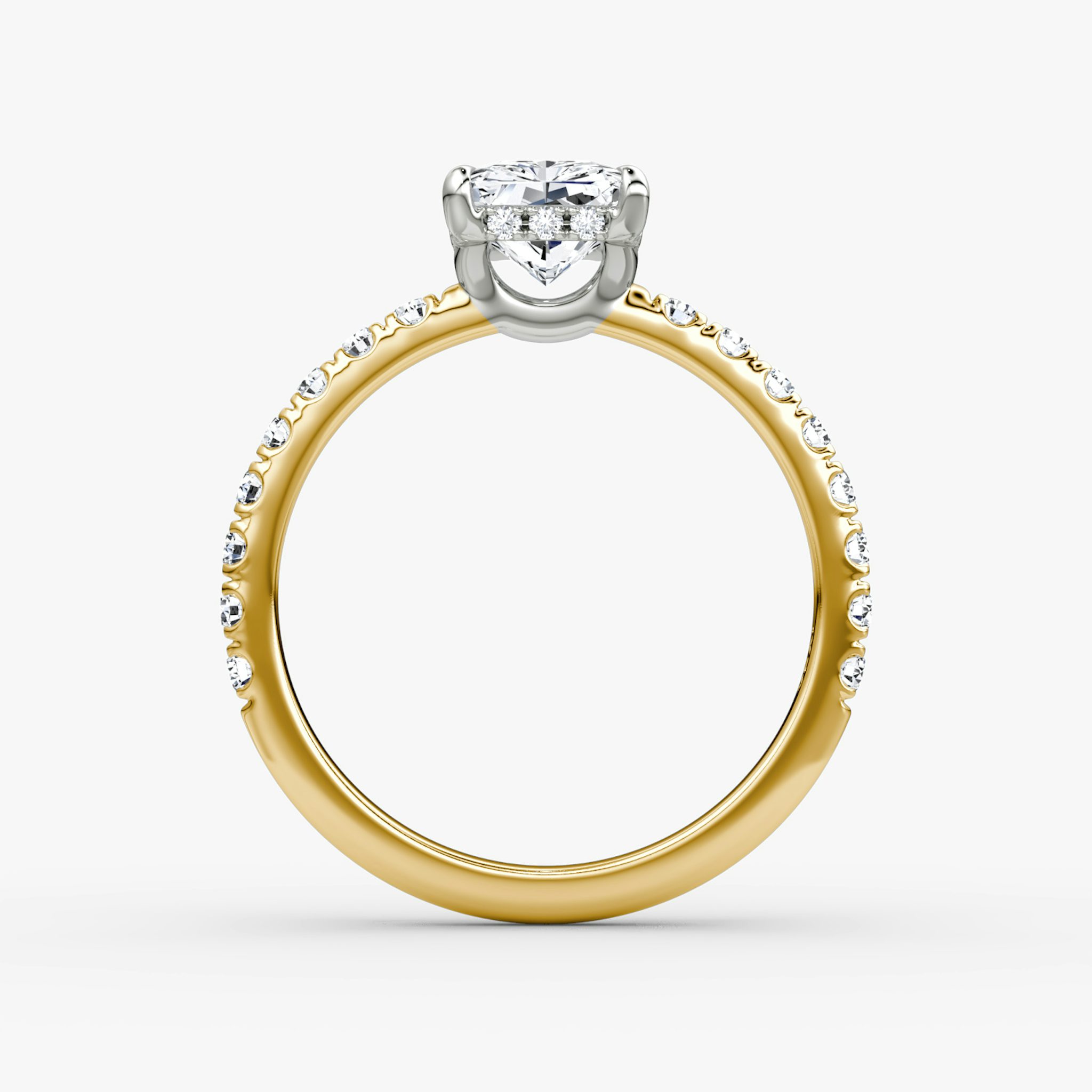 The Signature | Radiant | 18k | Yellow Gold and Platinum | bandAccent: Pavé | bandWidth: large | hiddenHalo: yes | diamondOrientation: vertical | caratWeight: other