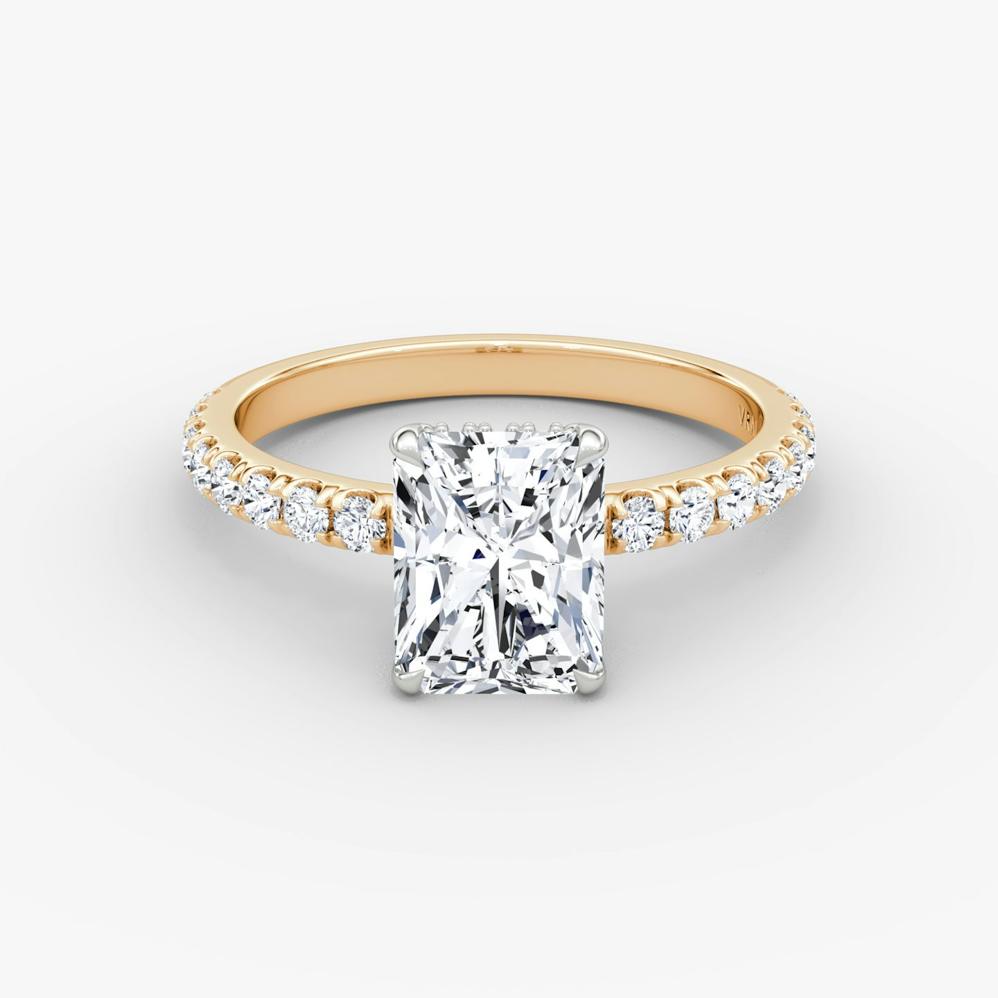 The Signature | Radiant | 14k | Rose Gold and Platinum | bandAccent: Pavé | bandWidth: large | hiddenHalo: yes | diamondOrientation: vertical | caratWeight: other