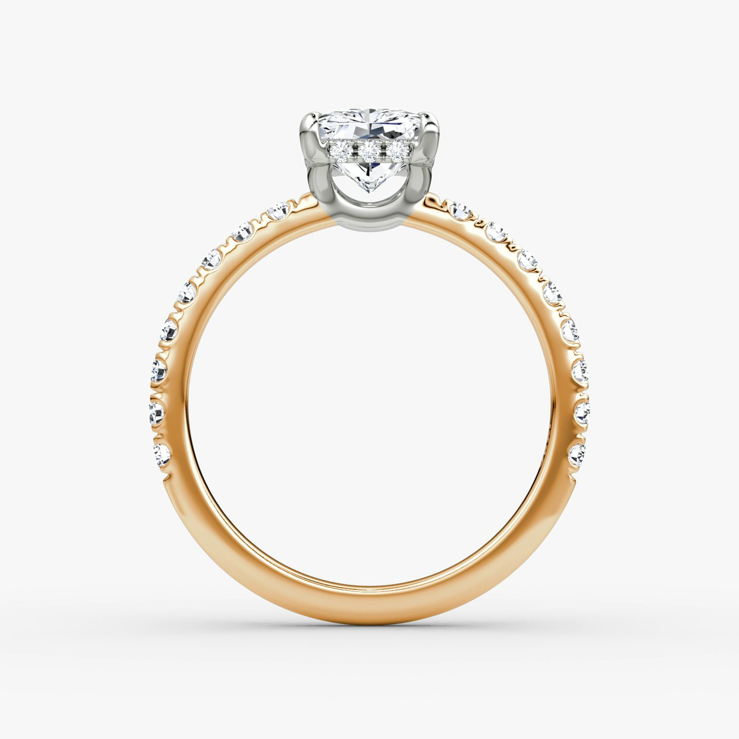 The Signature | Radiant | 14k | Rose Gold and Platinum | bandAccent: Pavé | bandWidth: large | hiddenHalo: yes | diamondOrientation: vertical | caratWeight: other