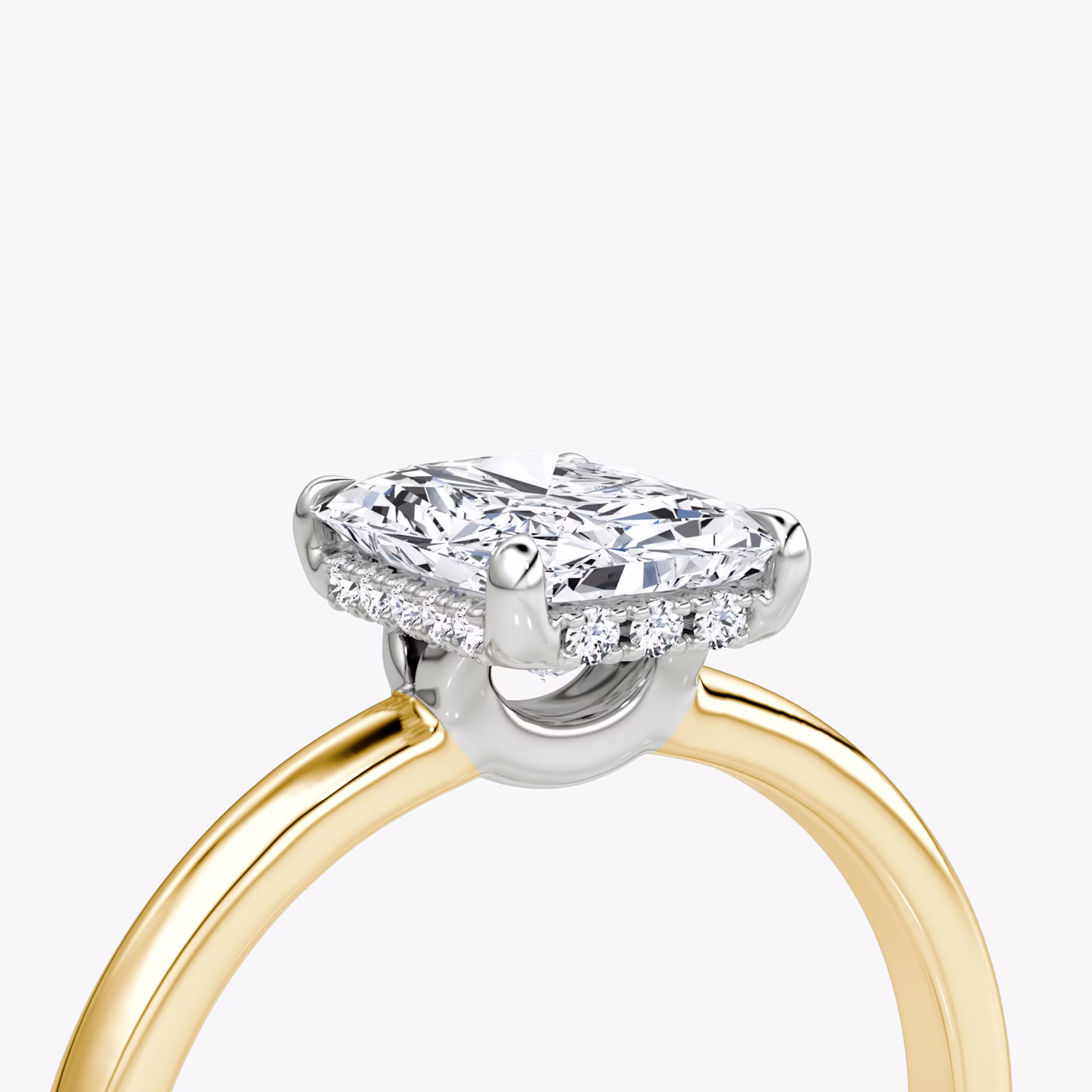 The Signature | Radiant | 18k | Yellow Gold and Platinum | bandAccent: Plain | bandWidth: large | hiddenHalo: yes | diamondOrientation: vertical | caratWeight: other