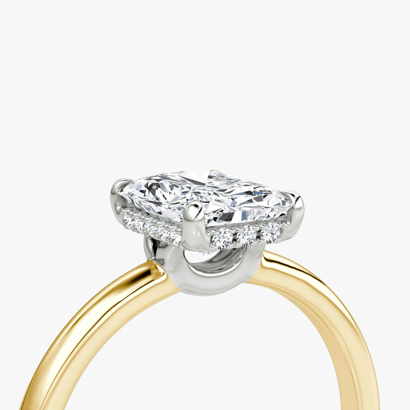 The Signature | Radiant | 18k | Yellow Gold and Platinum | bandAccent: Plain | bandWidth: large | hiddenHalo: yes | diamondOrientation: vertical | caratWeight: other