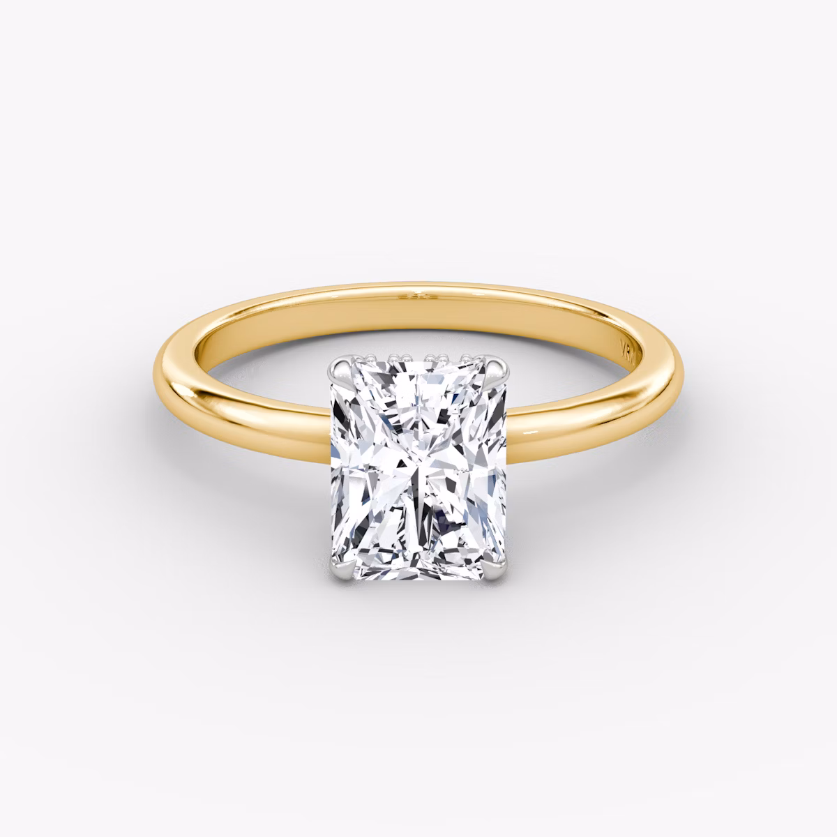 The Signature | Radiant | 18k | Yellow Gold and Platinum | bandAccent: Plain | bandWidth: large | hiddenHalo: yes | diamondOrientation: vertical | caratWeight: other
