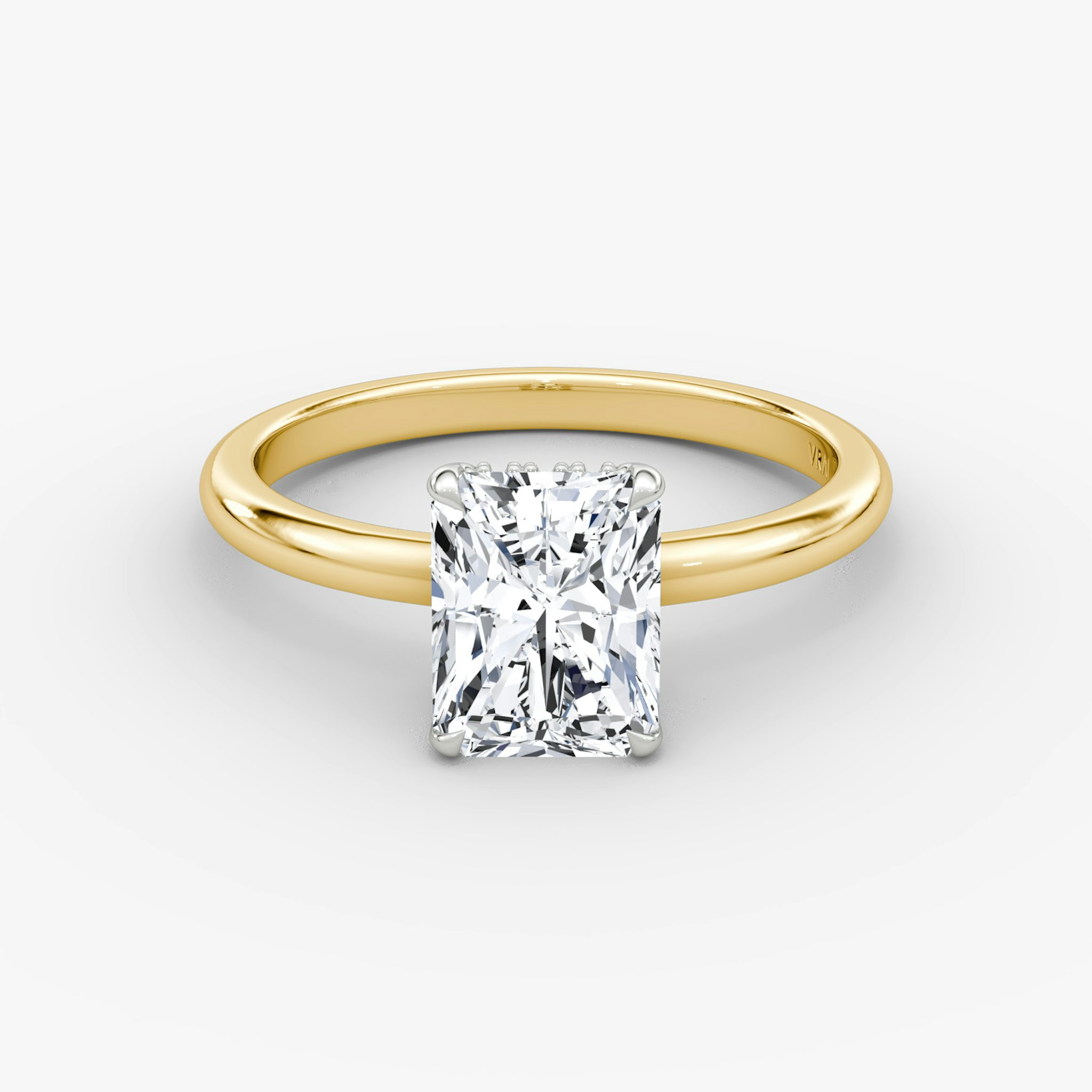 The Signature | Radiant | 18k | Yellow Gold and Platinum | bandAccent: Plain | bandWidth: large | hiddenHalo: yes | diamondOrientation: vertical | caratWeight: other