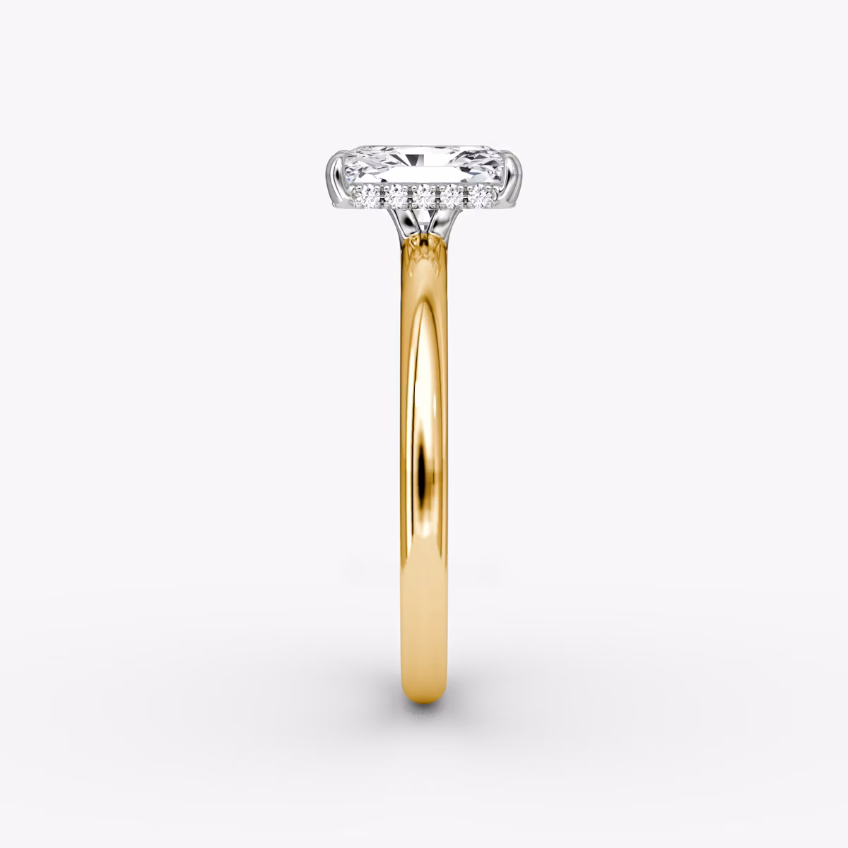 The Signature | Radiant | 18k | Yellow Gold and Platinum | bandAccent: Plain | bandWidth: large | hiddenHalo: yes | diamondOrientation: vertical | caratWeight: other