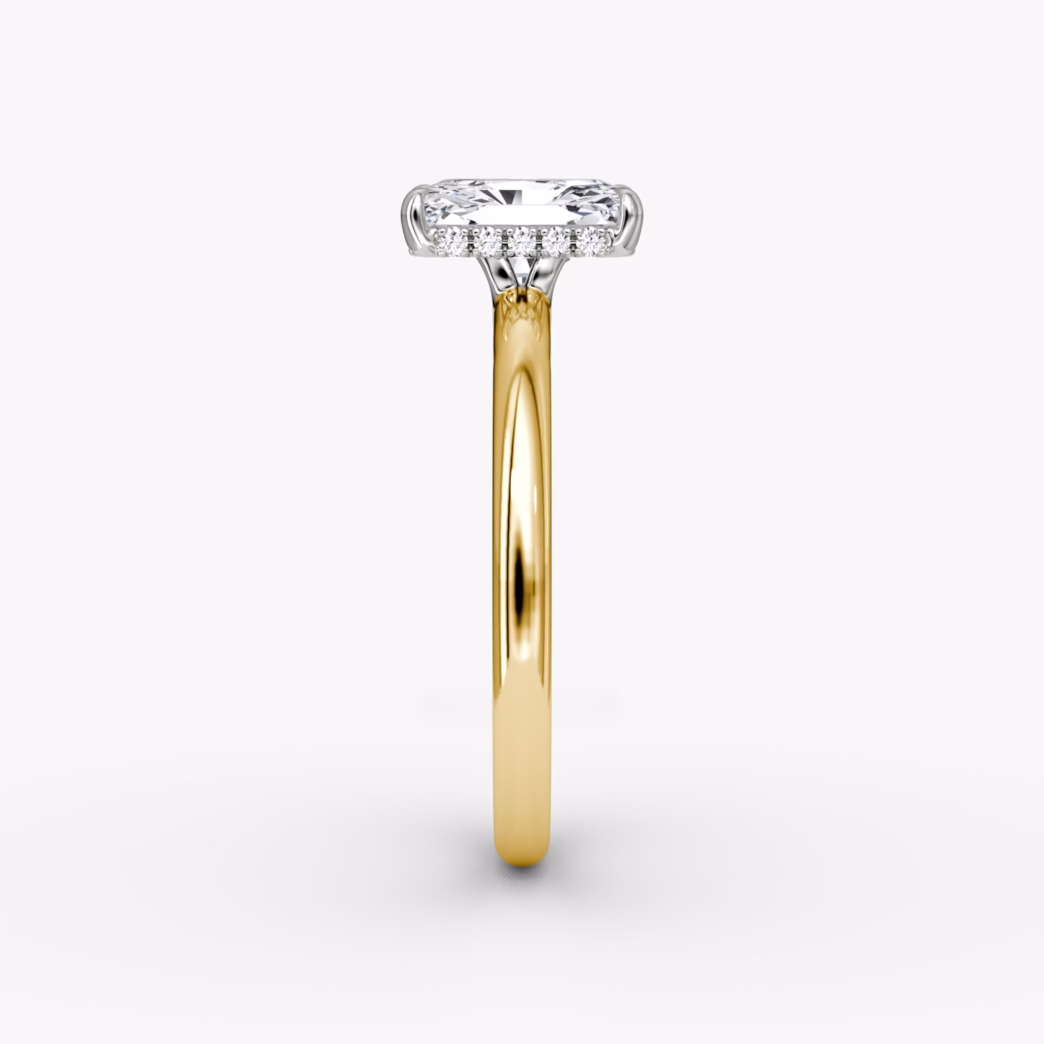 The Signature | Radiant | 18k | Yellow Gold and Platinum | bandAccent: Plain | bandWidth: large | hiddenHalo: yes | diamondOrientation: vertical | caratWeight: other