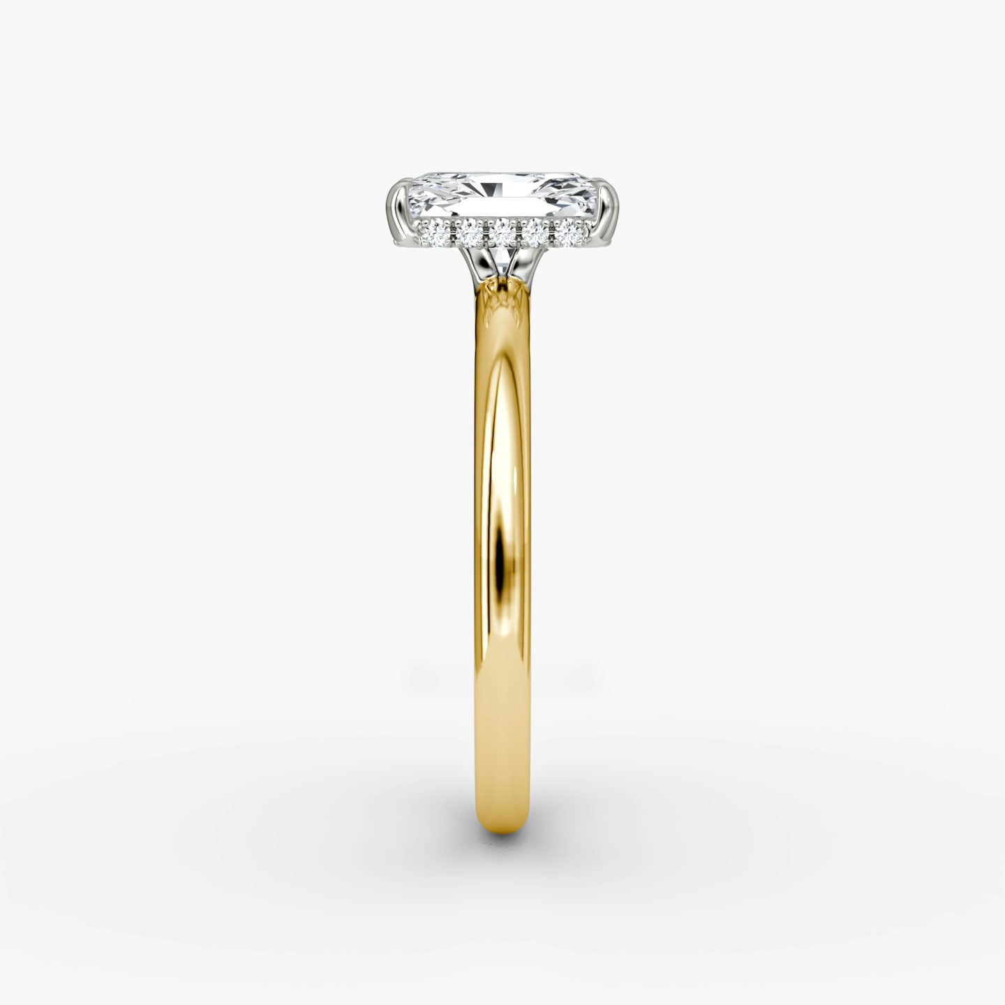 The Signature | Radiant | 18k | Yellow Gold and Platinum | bandAccent: Plain | bandWidth: large | hiddenHalo: yes | diamondOrientation: vertical | caratWeight: other