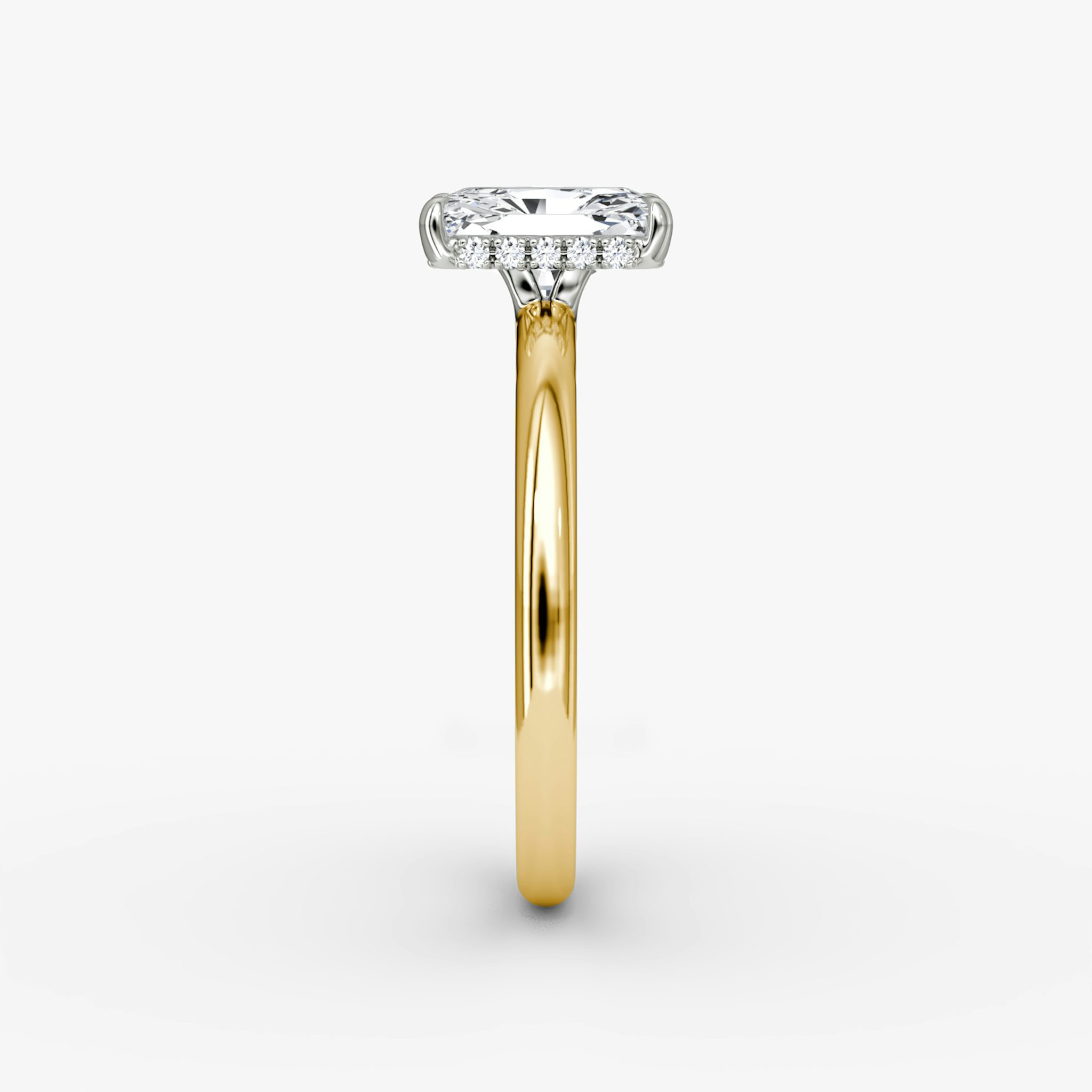 The Signature | Radiant | 18k | Yellow Gold and Platinum | bandAccent: Plain | bandWidth: large | hiddenHalo: yes | diamondOrientation: vertical | caratWeight: other