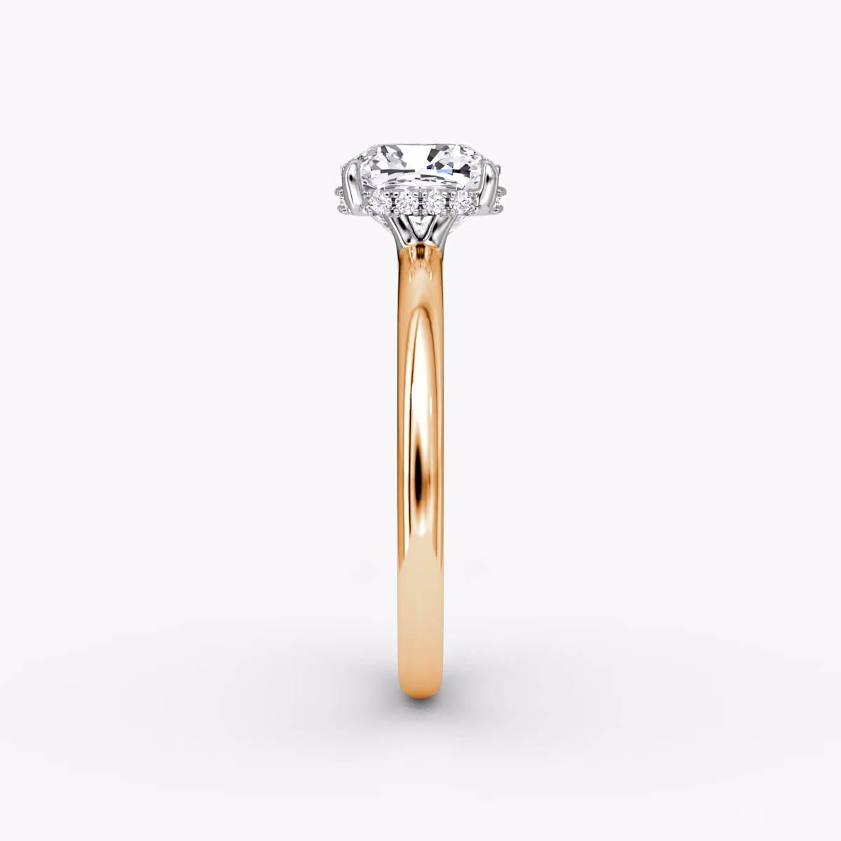 The Signature | Cushion | 14k | Rose Gold and Platinum | bandAccent: Plain | bandWidth: large | hiddenHalo: yes | diamondOrientation: vertical | caratWeight: other