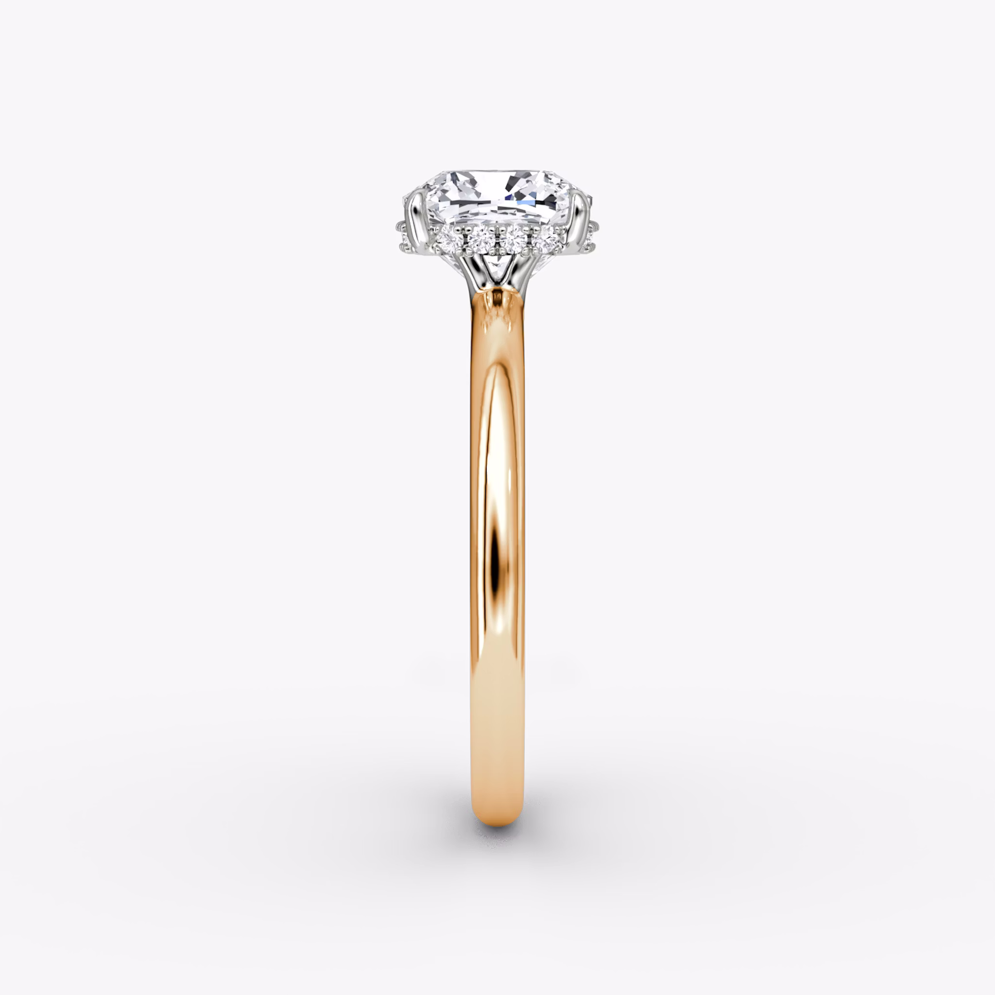 The Signature | Cushion | 14k | Rose Gold and Platinum | bandAccent: Plain | bandWidth: large | hiddenHalo: yes | diamondOrientation: vertical | caratWeight: other