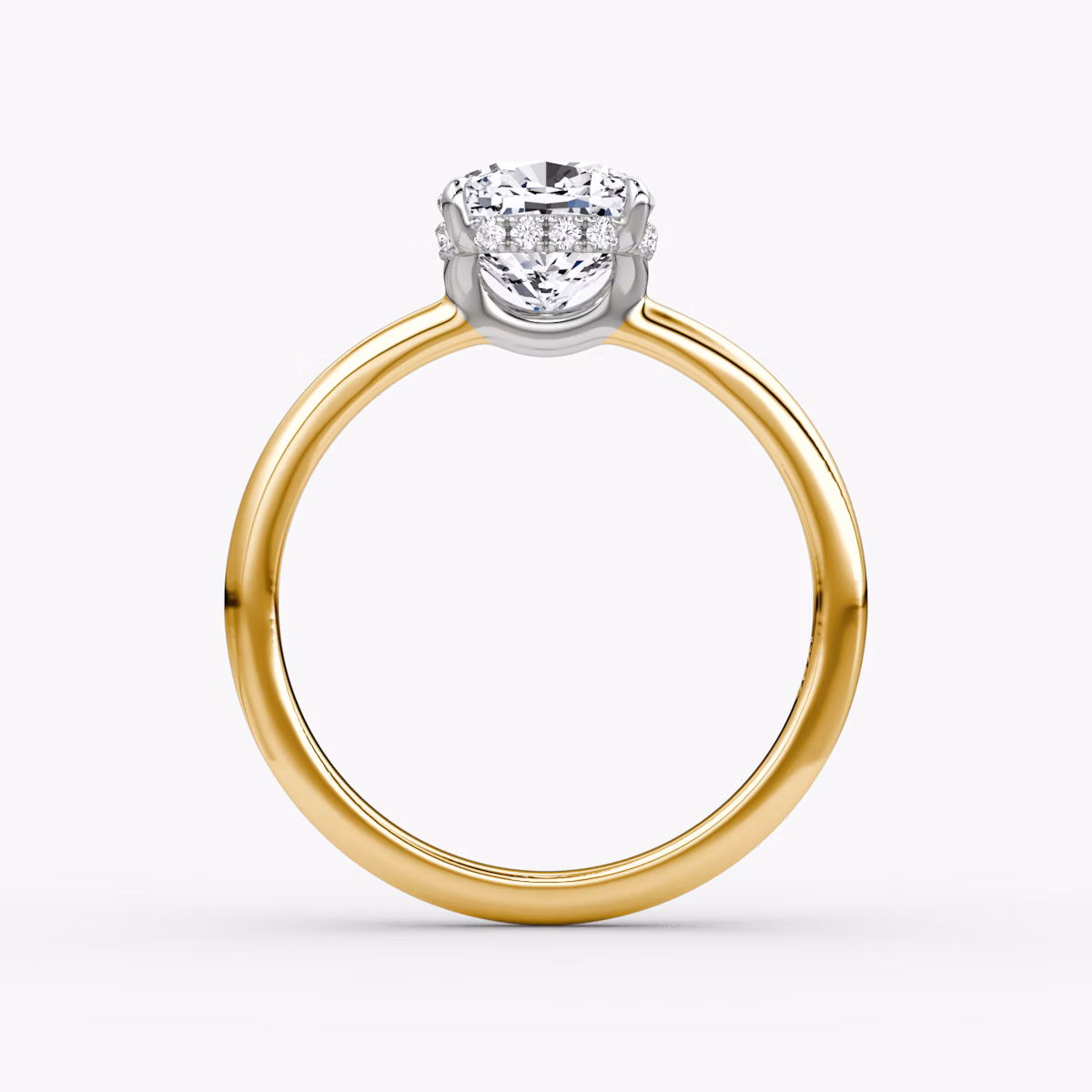 The Signature | Cushion | 18k | Yellow Gold and Platinum | bandAccent: Plain | bandWidth: large | hiddenHalo: yes | diamondOrientation: vertical | caratWeight: other