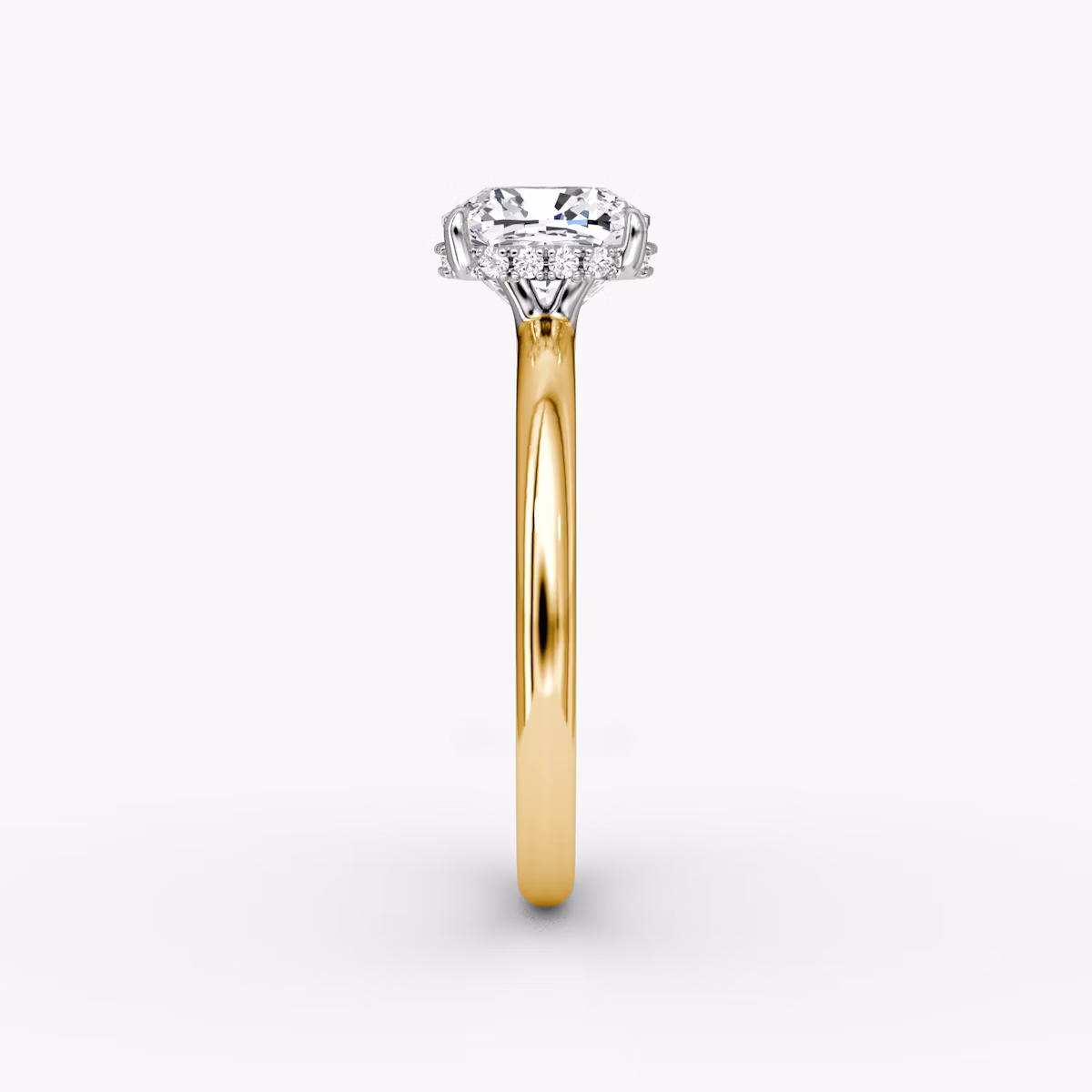 The Signature | Cushion | 18k | Yellow Gold and Platinum | bandAccent: Plain | bandWidth: large | hiddenHalo: yes | diamondOrientation: vertical | caratWeight: other