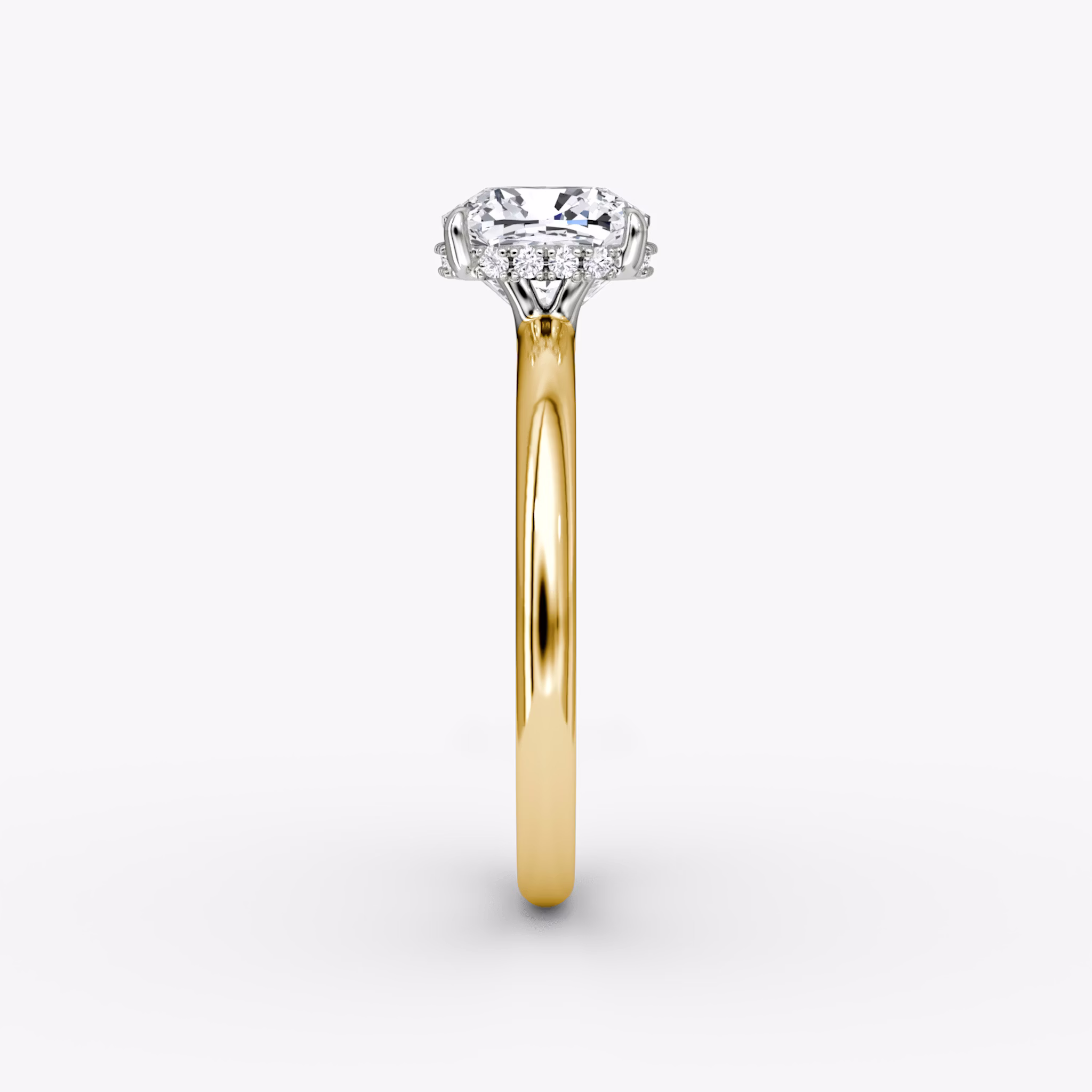 The Signature | Cushion | 18k | Yellow Gold and Platinum | bandAccent: Plain | bandWidth: large | hiddenHalo: yes | diamondOrientation: vertical | caratWeight: other