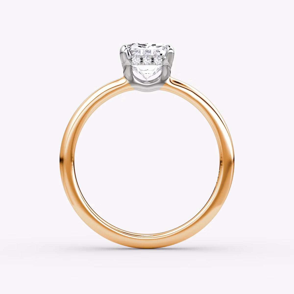 The Signature | Emerald | 14k | Rose Gold and Platinum | bandAccent: Plain | bandWidth: large | hiddenHalo: yes | diamondOrientation: vertical | caratWeight: other
