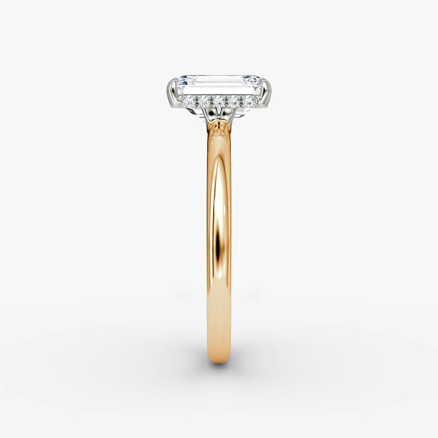 The Signature | Emerald | 14k | Rose Gold and Platinum | bandAccent: Plain | bandWidth: large | hiddenHalo: yes | diamondOrientation: vertical | caratWeight: other