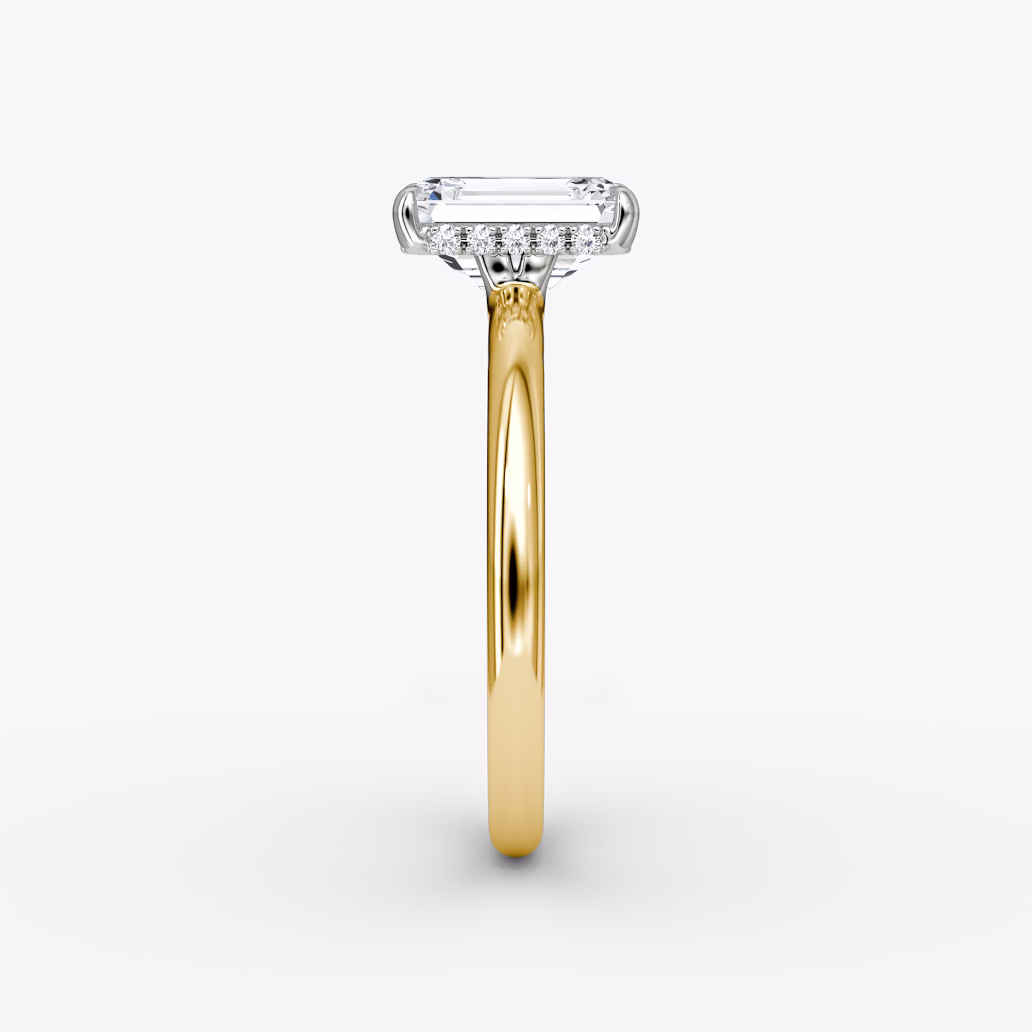The Signature | Emerald | 18k | Yellow Gold and Platinum | bandAccent: Plain | bandWidth: large | hiddenHalo: yes | diamondOrientation: vertical | caratWeight: other