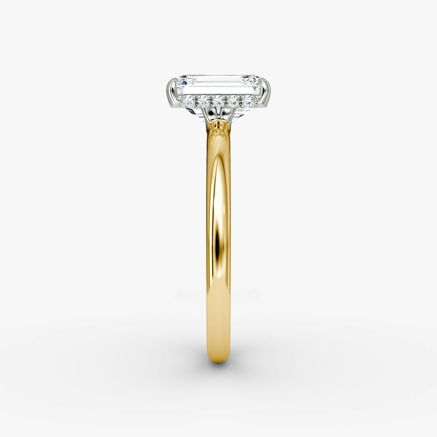 The Signature | Emerald | 18k | Yellow Gold and Platinum | bandAccent: Plain | bandWidth: large | hiddenHalo: yes | diamondOrientation: vertical | caratWeight: other