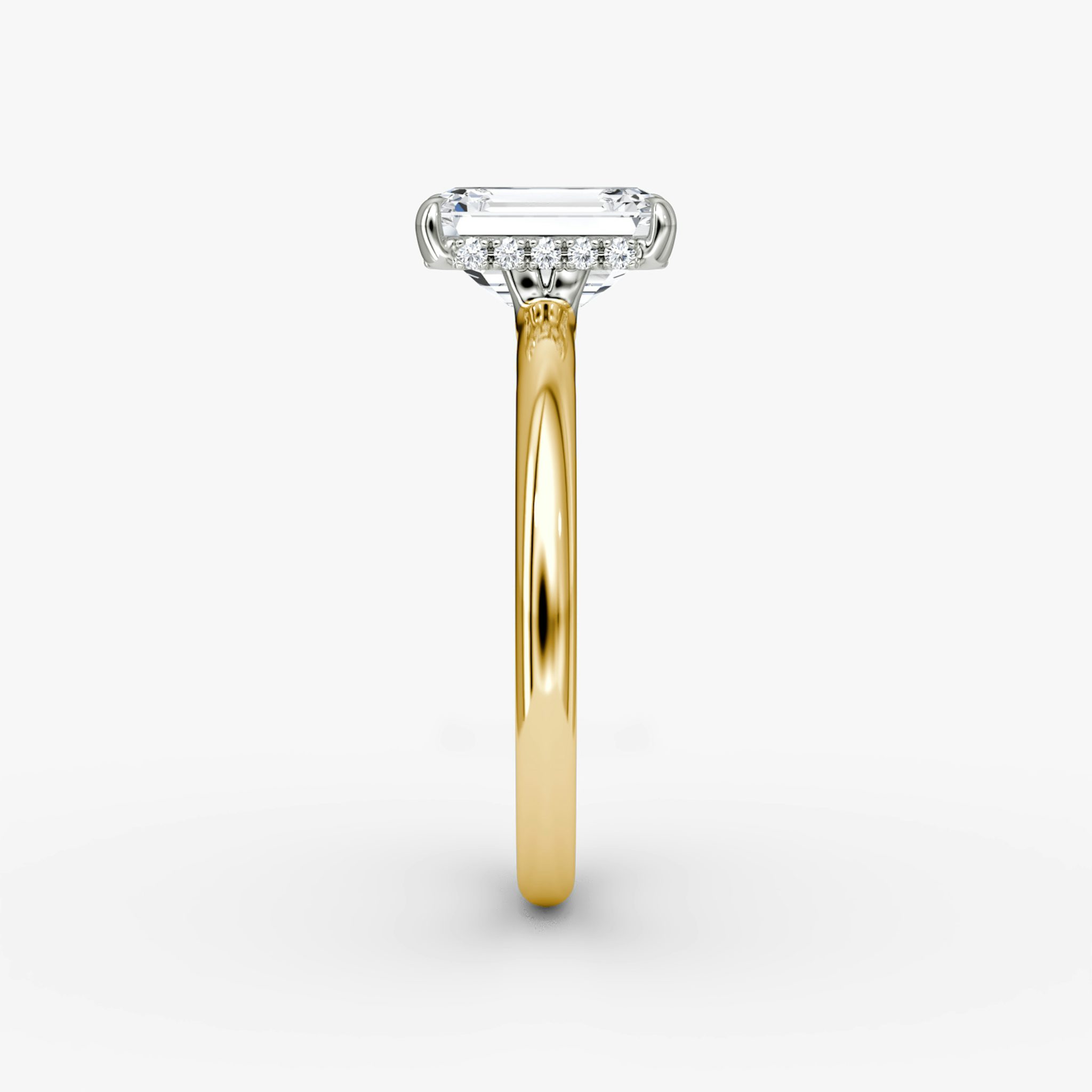 The Signature | Emerald | 18k | Yellow Gold and Platinum | bandAccent: Plain | bandWidth: large | hiddenHalo: yes | diamondOrientation: vertical | caratWeight: other