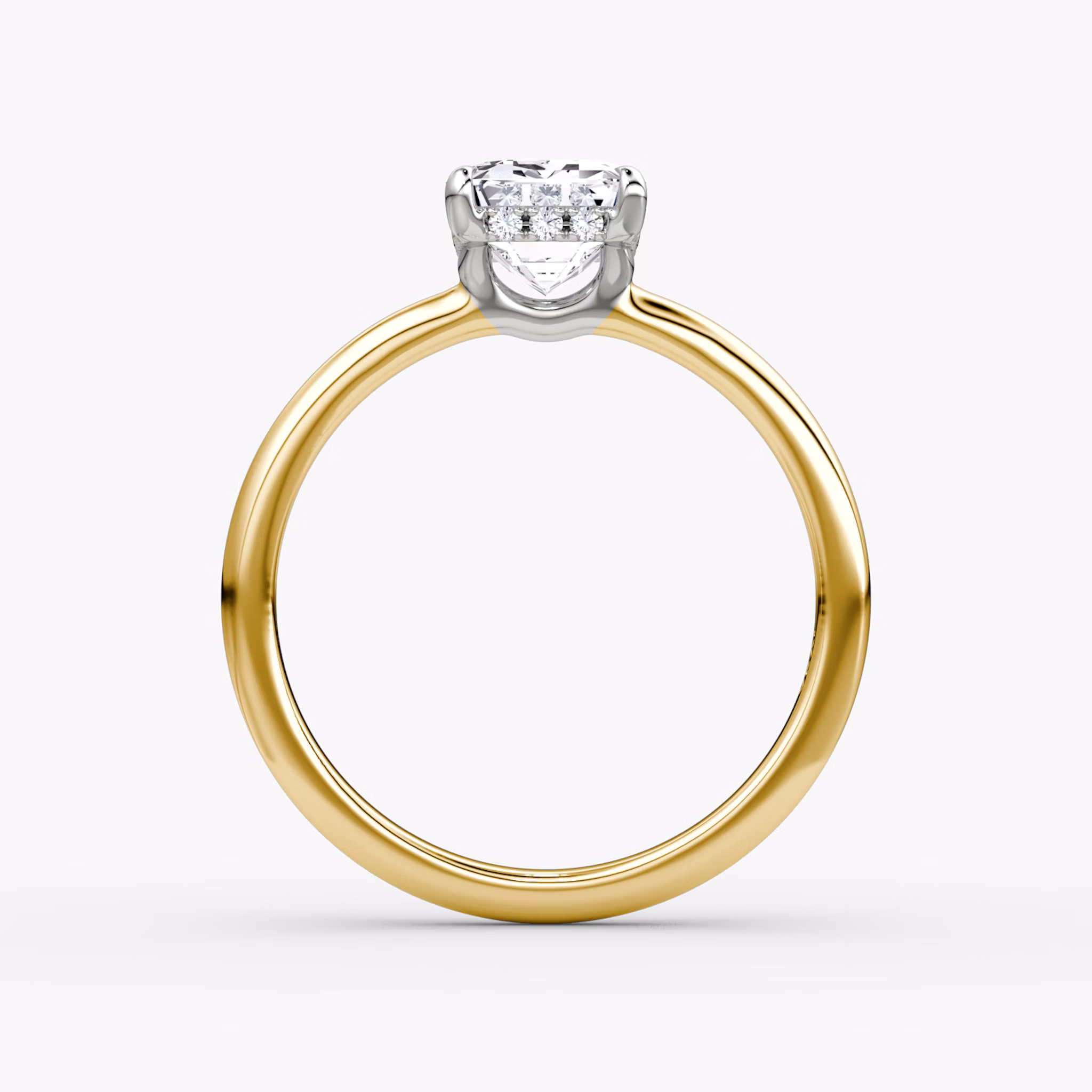 The Signature | Emerald | 18k | Yellow Gold and Platinum | bandAccent: Plain | bandWidth: large | hiddenHalo: yes | diamondOrientation: vertical | caratWeight: other