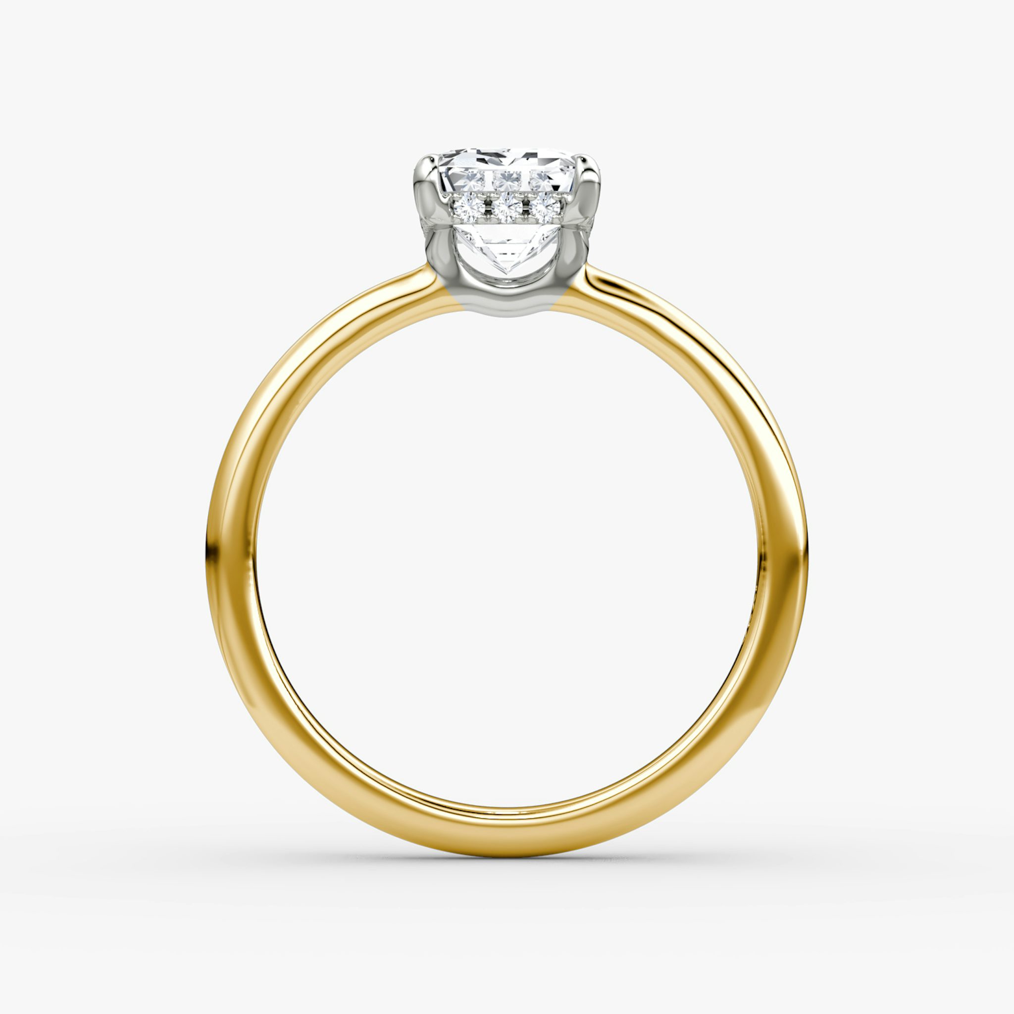 The Signature | Emerald | 18k | Yellow Gold and Platinum | bandAccent: Plain | bandWidth: large | hiddenHalo: yes | diamondOrientation: vertical | caratWeight: other