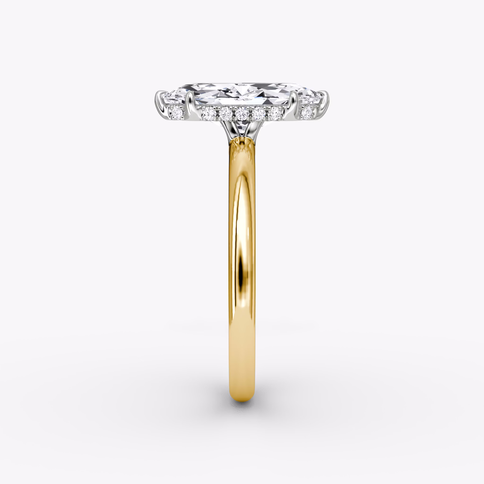The Signature | Marquise | 18k | Yellow Gold and Platinum | bandAccent: Plain | bandWidth: large | hiddenHalo: yes | diamondOrientation: vertical | caratWeight: other