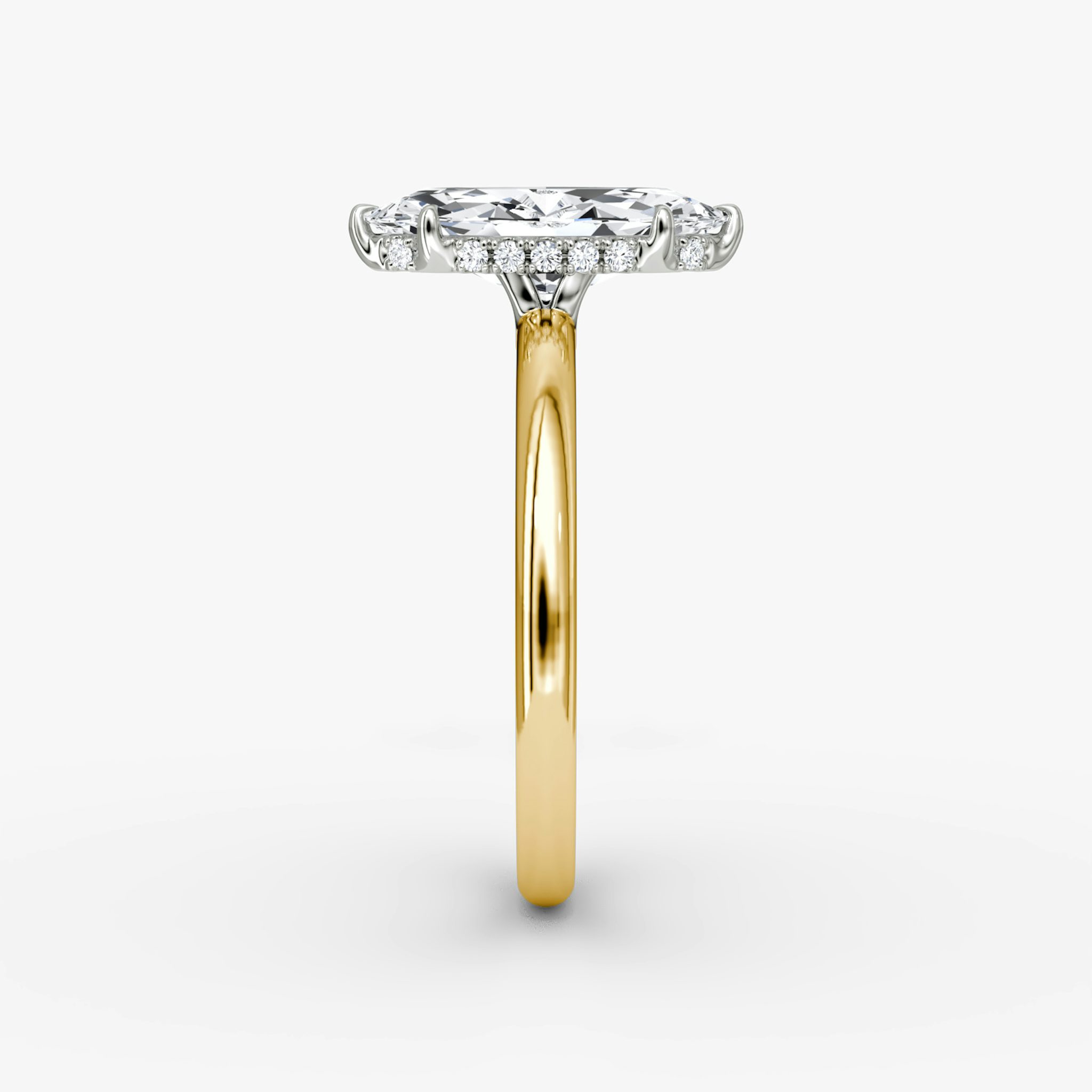 The Signature | Marquise | 18k | Yellow Gold and Platinum | bandAccent: Plain | bandWidth: large | hiddenHalo: yes | diamondOrientation: vertical | caratWeight: other