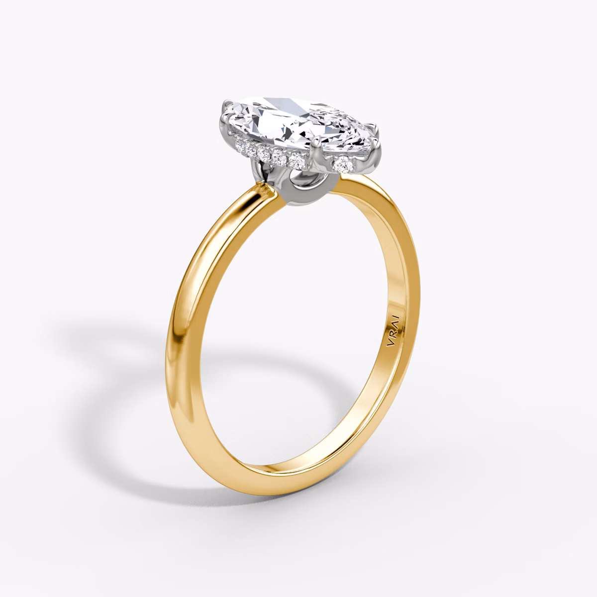 The Signature | Marquise | 18k | Yellow Gold and Platinum | bandAccent: Plain | bandWidth: large | hiddenHalo: yes | diamondOrientation: vertical | caratWeight: other