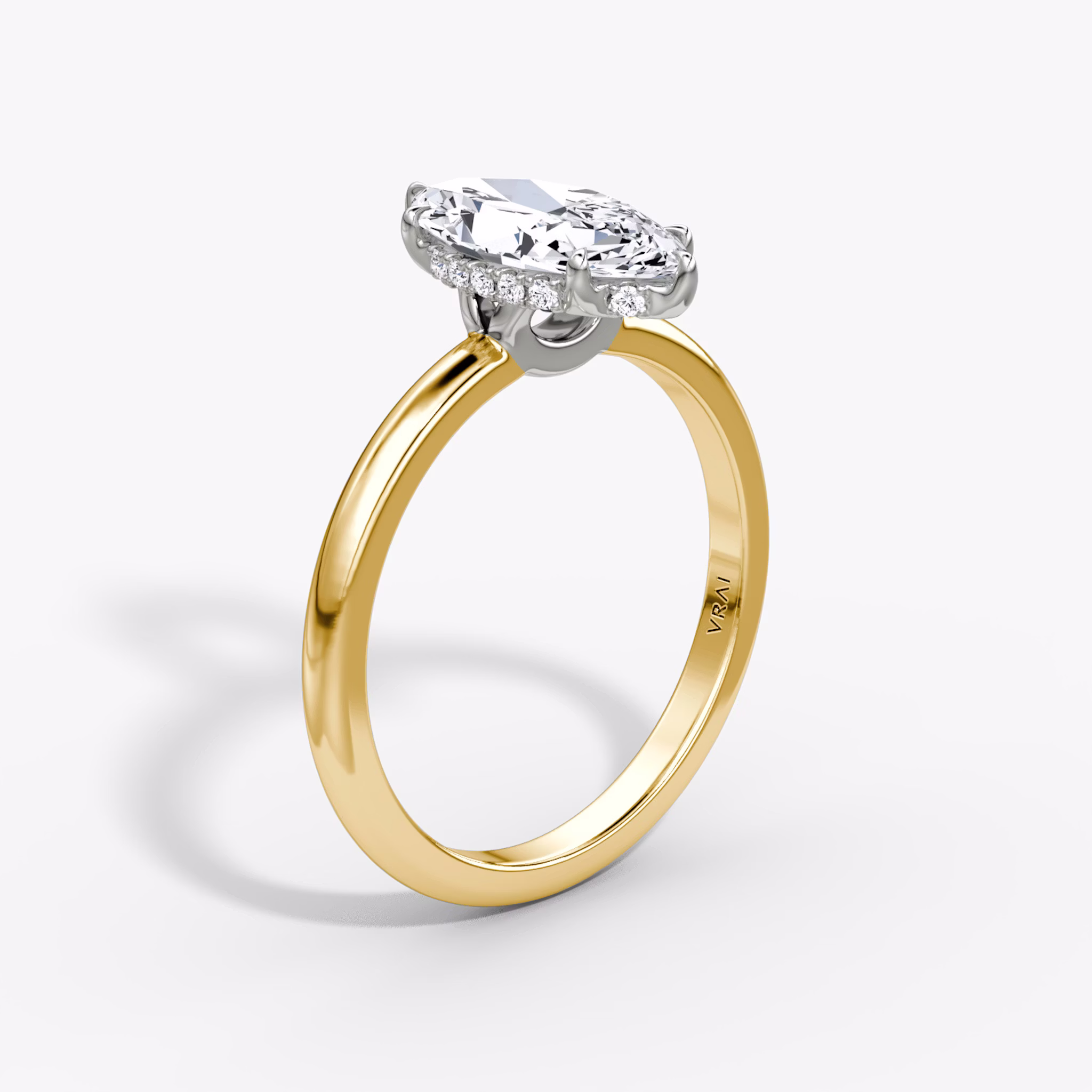 The Signature | Marquise | 18k | Yellow Gold and Platinum | bandAccent: Plain | bandWidth: large | hiddenHalo: yes | diamondOrientation: vertical | caratWeight: other