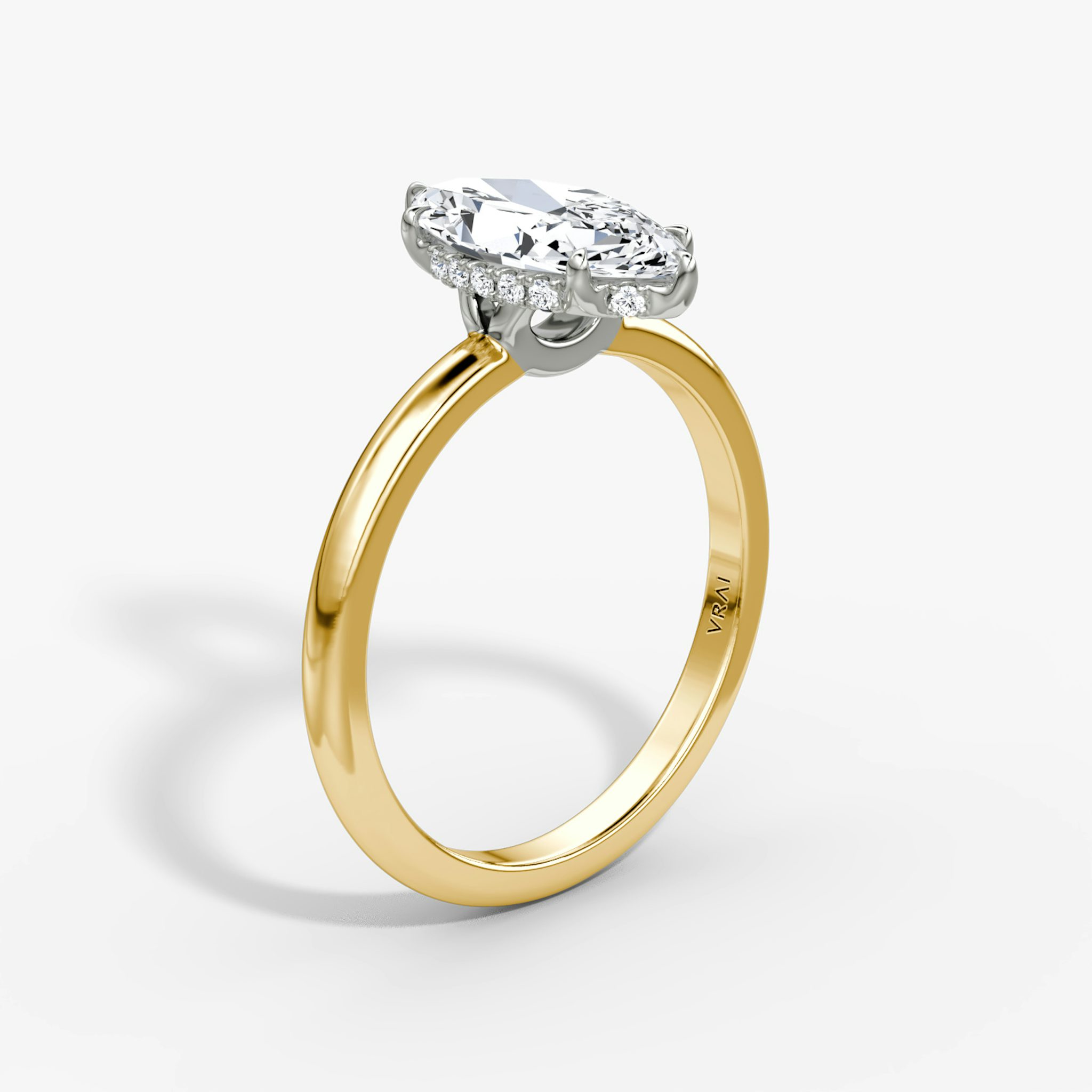 The Signature | Marquise | 18k | Yellow Gold and Platinum | bandAccent: Plain | bandWidth: large | hiddenHalo: yes | diamondOrientation: vertical | caratWeight: other