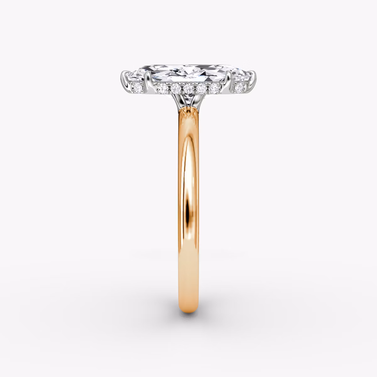 The Signature | Marquise | 14k | Rose Gold and Platinum | bandAccent: Plain | bandWidth: large | hiddenHalo: yes | diamondOrientation: vertical | caratWeight: other