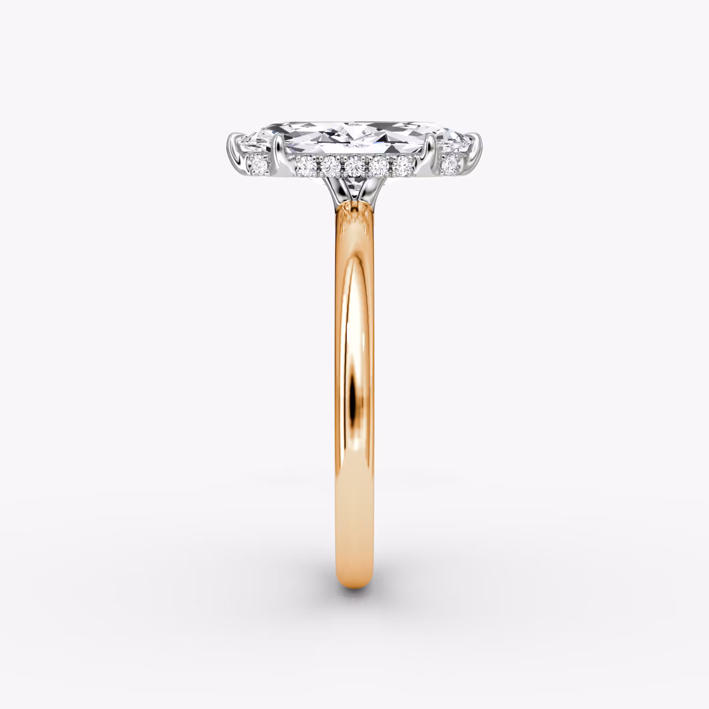 The Signature | Marquise | 14k | Rose Gold and Platinum | bandAccent: Plain | bandWidth: large | hiddenHalo: yes | diamondOrientation: vertical | caratWeight: other