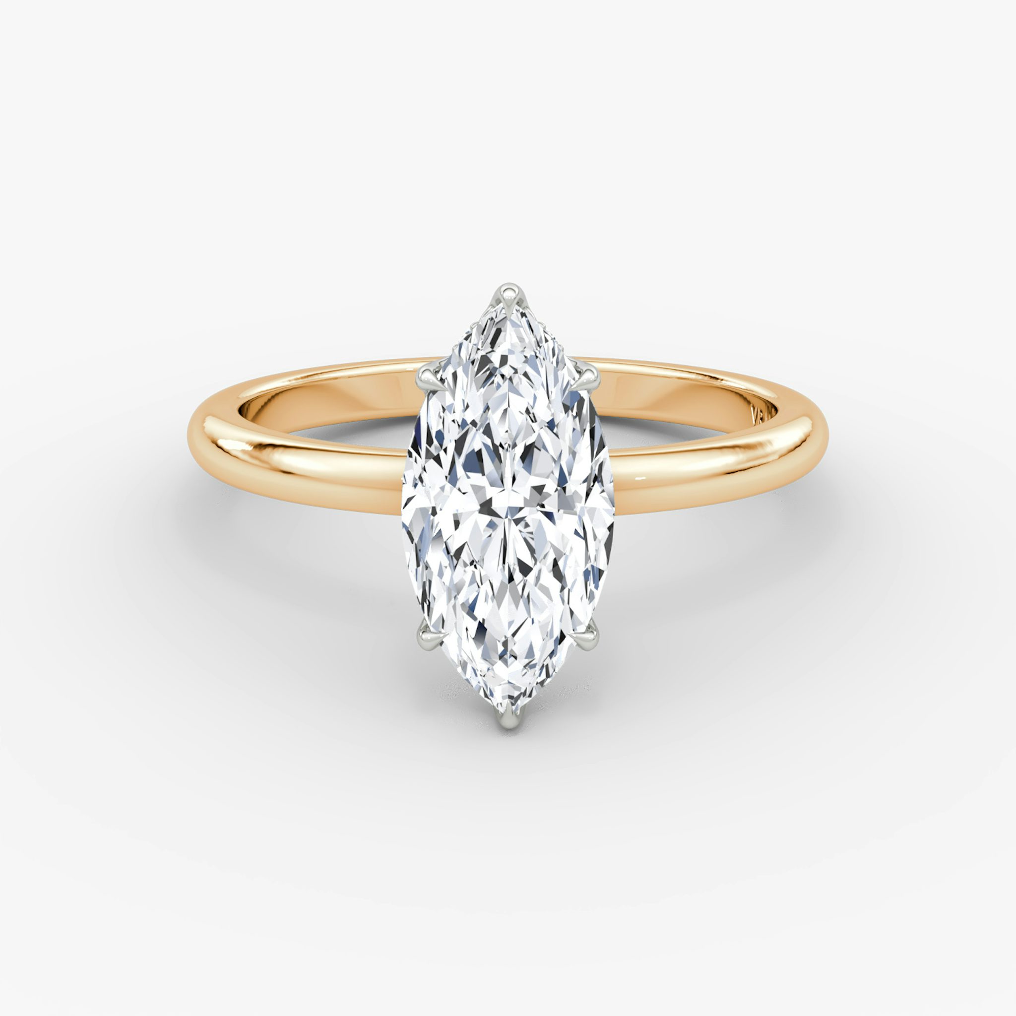 The Signature | Marquise | 14k | Rose Gold and Platinum | bandAccent: Plain | bandWidth: large | hiddenHalo: yes | diamondOrientation: vertical | caratWeight: other