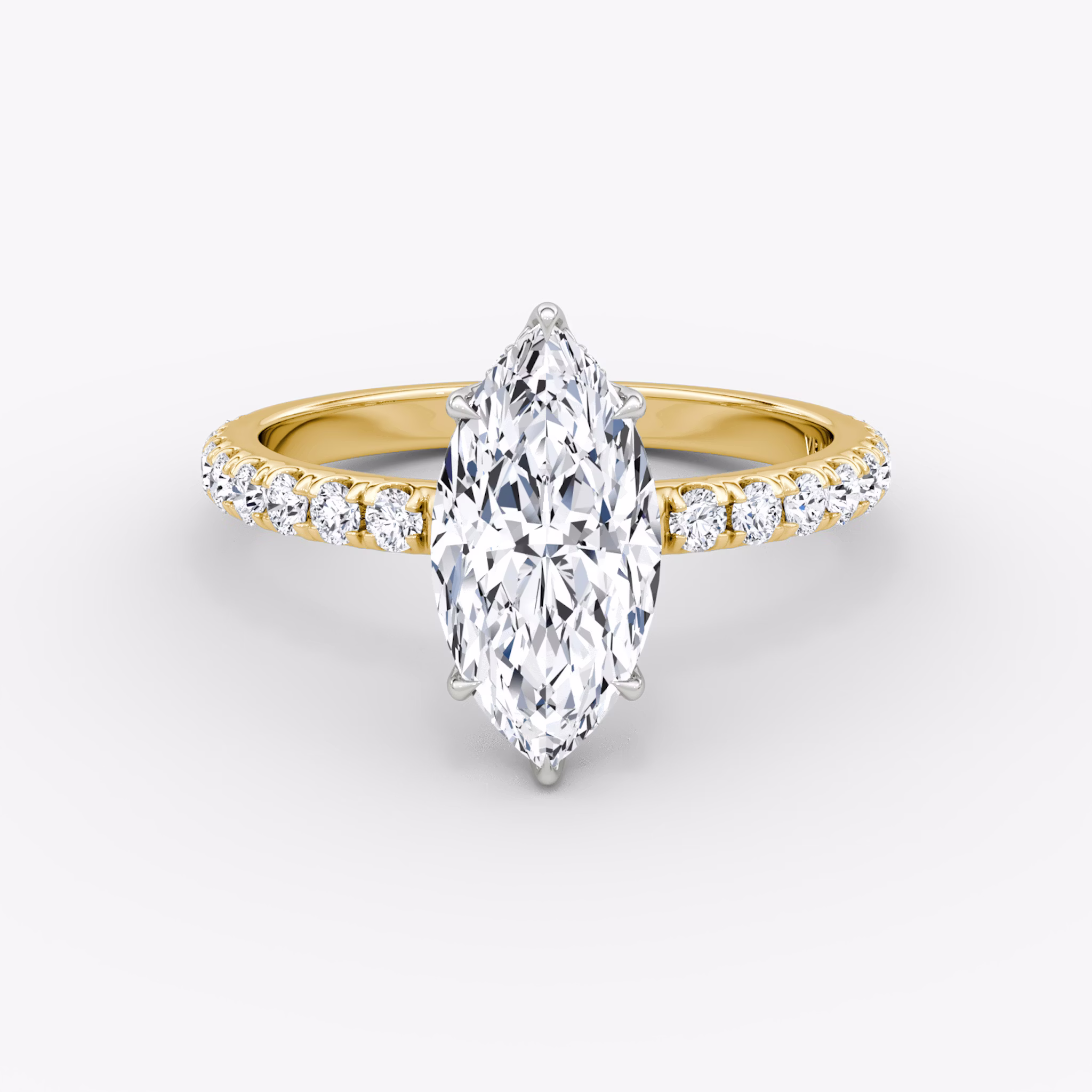 The Signature | Marquise | 18k | Yellow Gold and Platinum | bandAccent: Pavé | bandWidth: large | hiddenHalo: yes | diamondOrientation: vertical | caratWeight: other