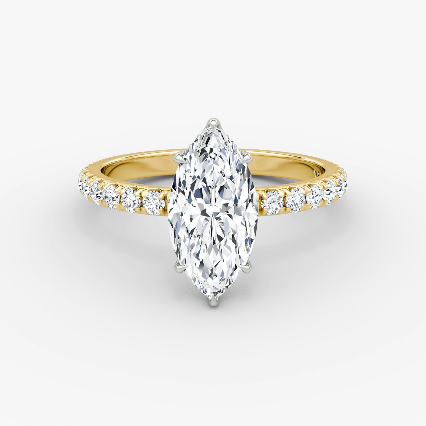 The Signature | Marquise | 18k | Yellow Gold and Platinum | bandAccent: Pavé | bandWidth: large | hiddenHalo: yes | diamondOrientation: vertical | caratWeight: other