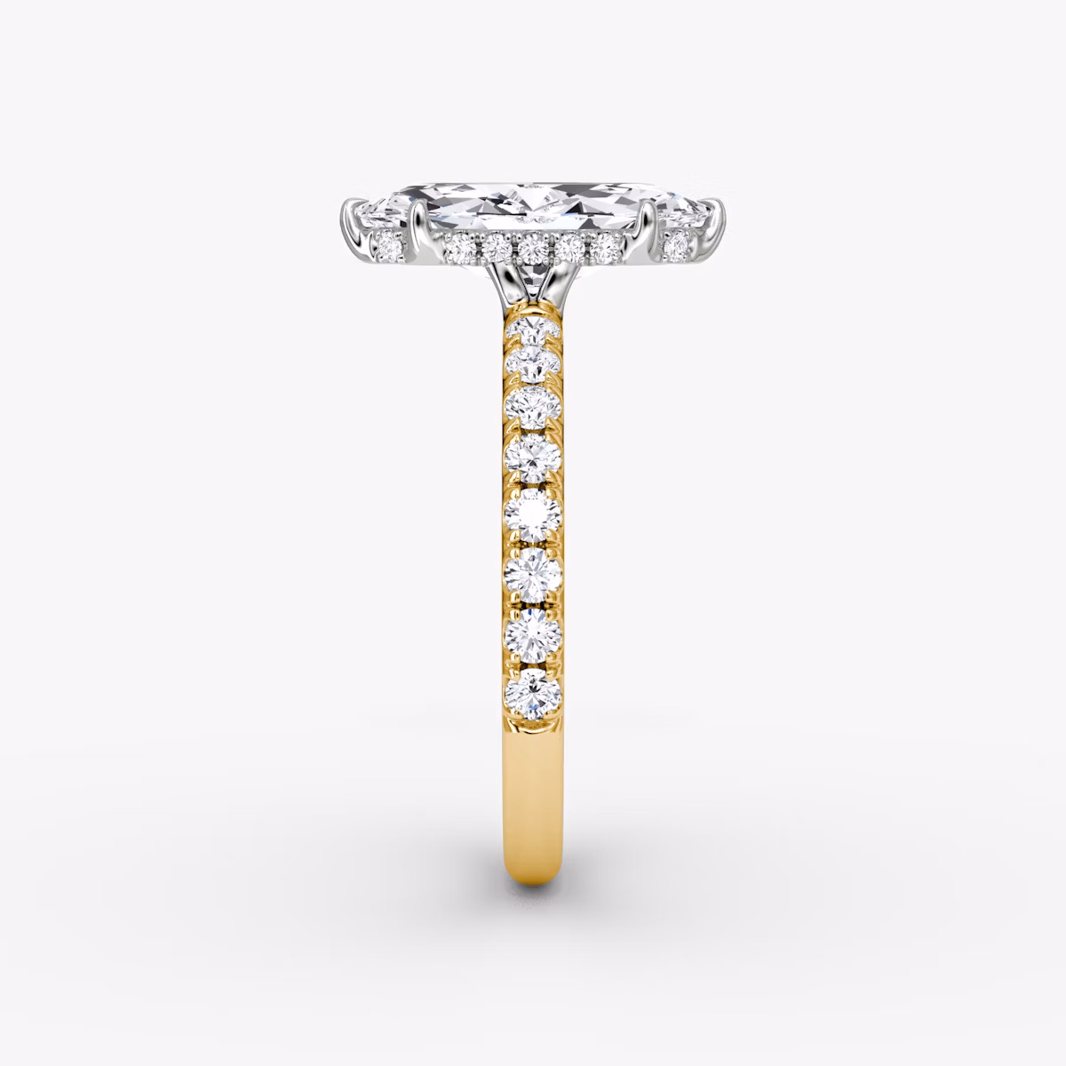 The Signature | Marquise | 18k | Yellow Gold and Platinum | bandAccent: Pavé | bandWidth: large | hiddenHalo: yes | diamondOrientation: vertical | caratWeight: other