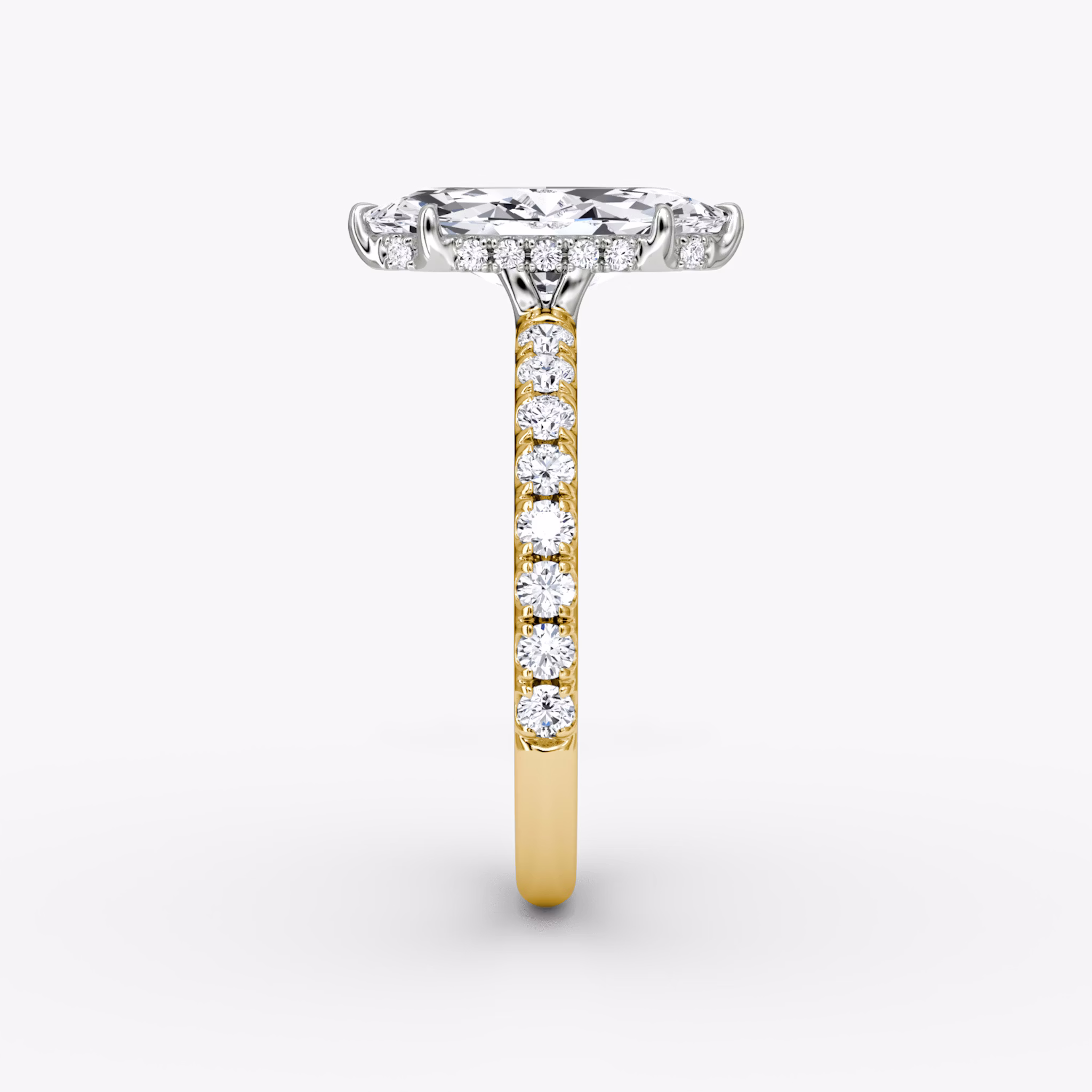 The Signature | Marquise | 18k | Yellow Gold and Platinum | bandAccent: Pavé | bandWidth: large | hiddenHalo: yes | diamondOrientation: vertical | caratWeight: other