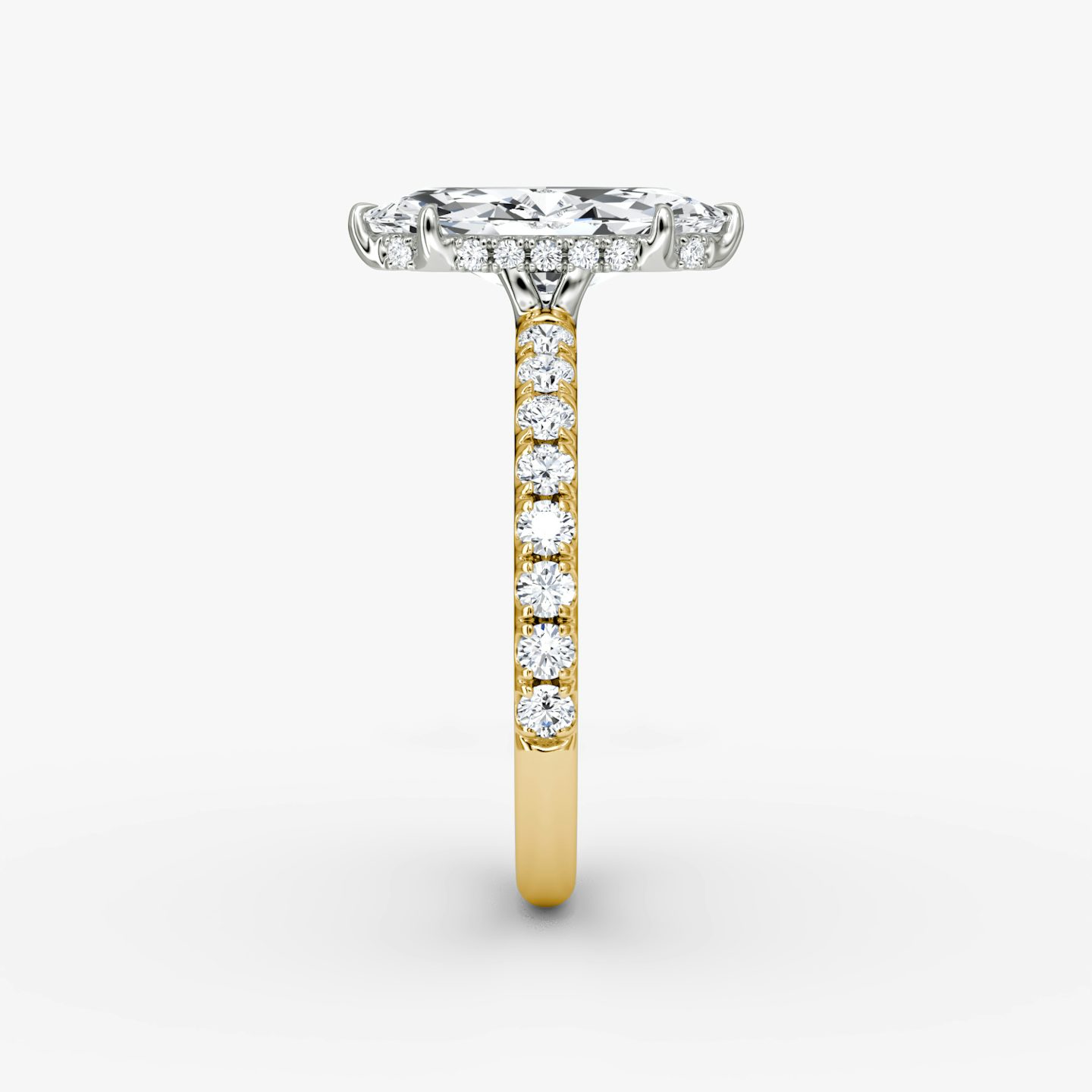 The Signature | Marquise | 18k | Yellow Gold and Platinum | bandAccent: Pavé | bandWidth: large | hiddenHalo: yes | diamondOrientation: vertical | caratWeight: other