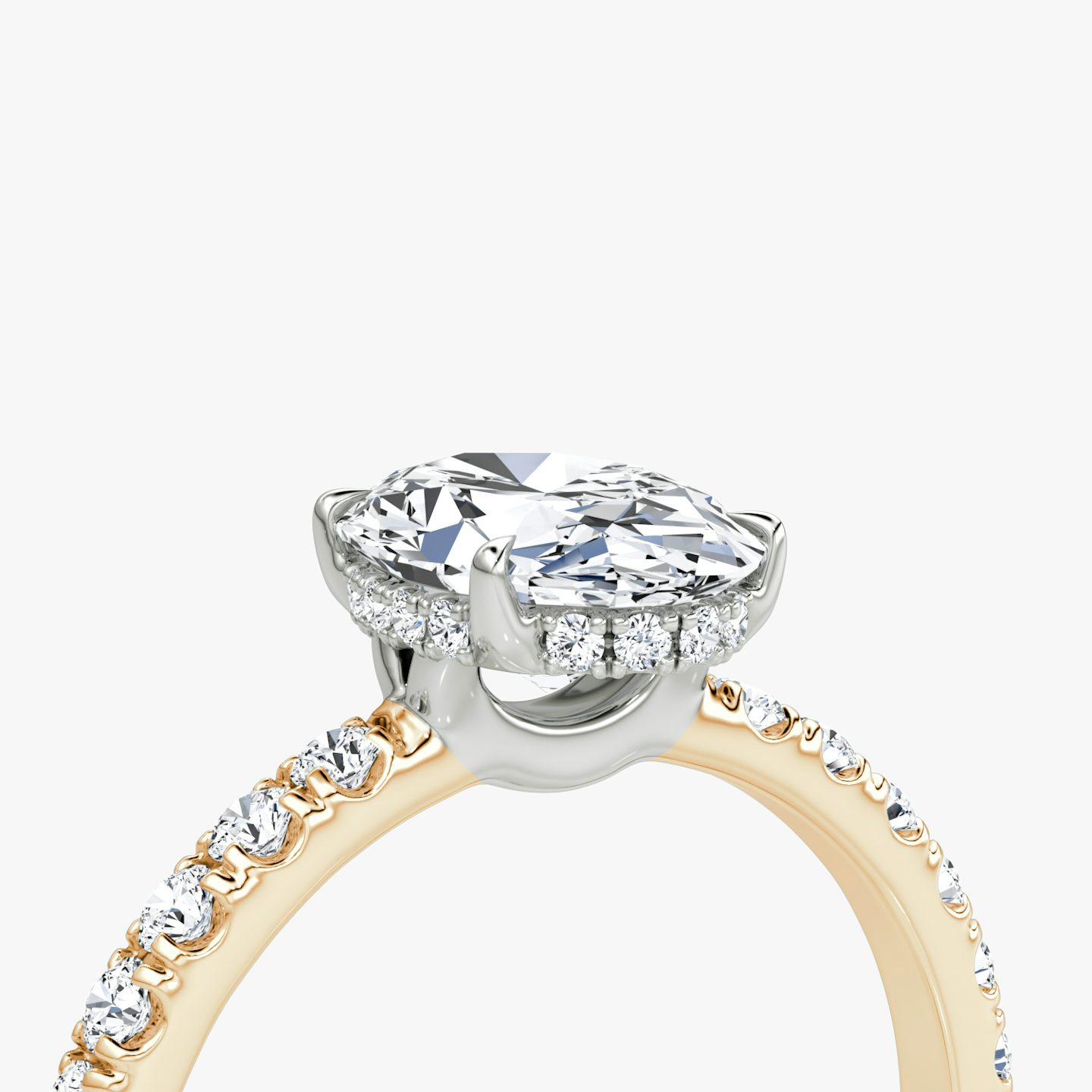 The Signature | Oval | 14k | Rose Gold and Platinum | bandAccent: Pavé | bandWidth: large | hiddenHalo: yes | diamondOrientation: vertical | caratWeight: other