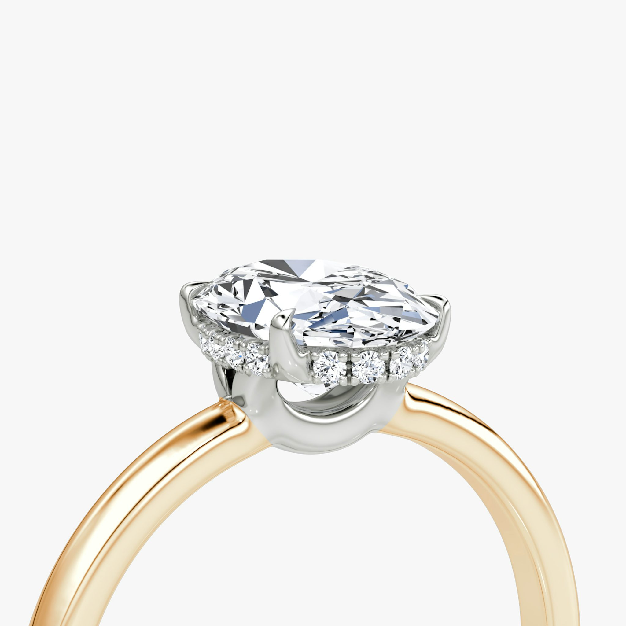 The Signature | Oval | 14k | Rose Gold and Platinum | bandAccent: Plain | bandWidth: large | hiddenHalo: yes | diamondOrientation: vertical | caratWeight: other