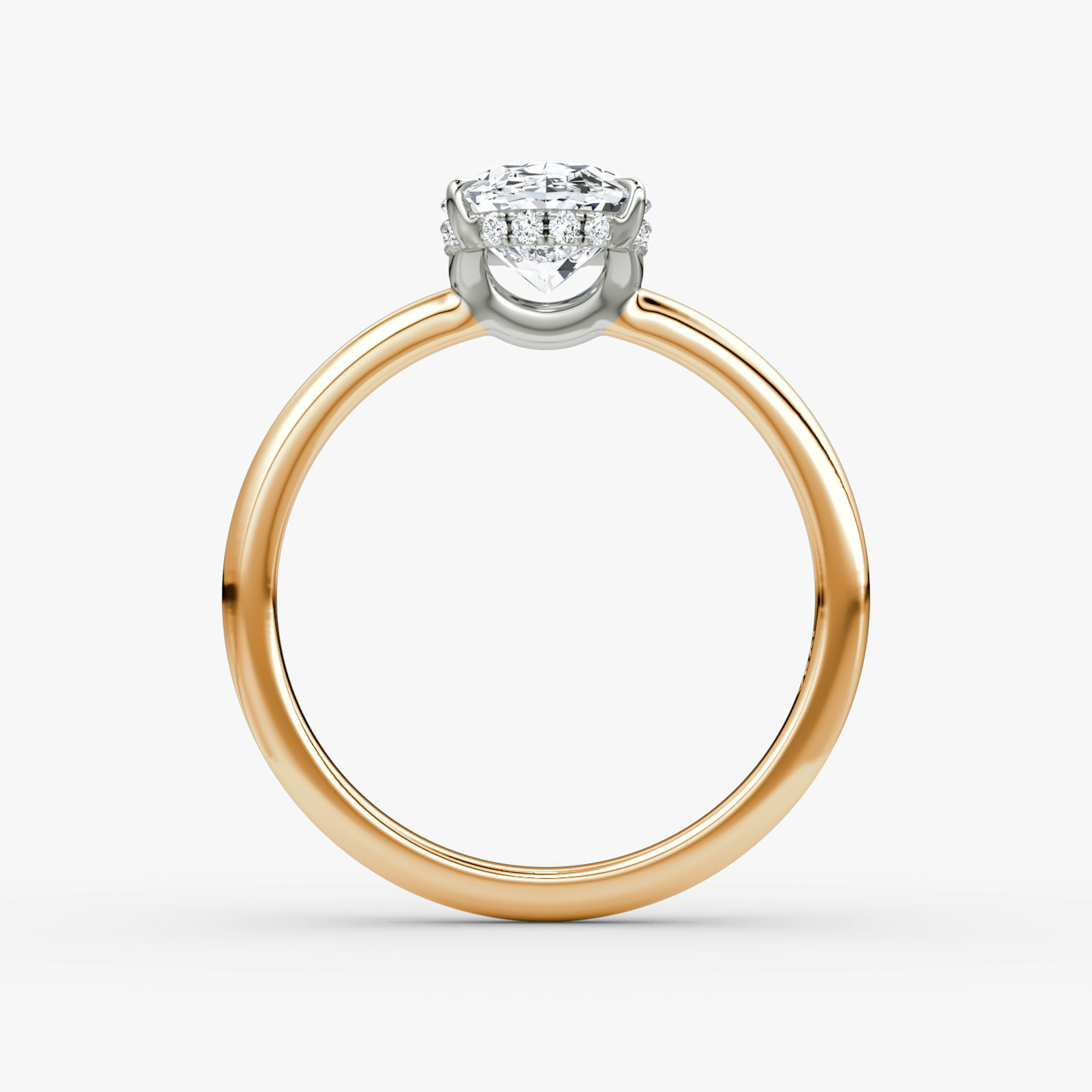 The Signature | Oval | 14k | Rose Gold and Platinum | bandAccent: Plain | bandWidth: large | hiddenHalo: yes | diamondOrientation: vertical | caratWeight: other