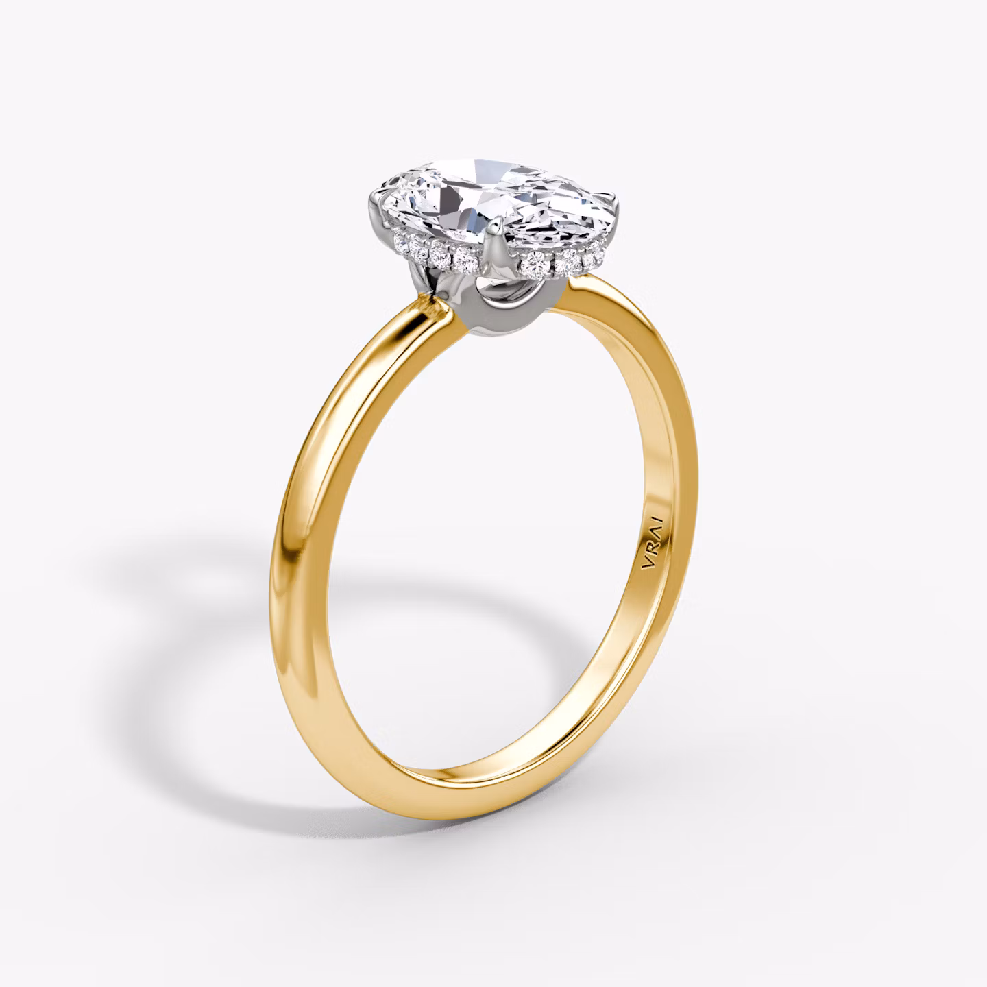 The Signature | Oval | 18k | Yellow Gold and Platinum | bandAccent: Plain | bandWidth: large | hiddenHalo: yes | diamondOrientation: vertical | caratWeight: other