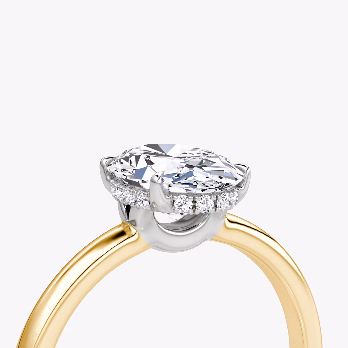 The Signature | Oval | 18k | Yellow Gold and Platinum | bandAccent: Plain | bandWidth: large | hiddenHalo: yes | diamondOrientation: vertical | caratWeight: other